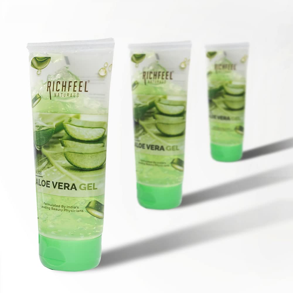 Richfeel Pure Aloe Vera Gel 100ml - 100% Natural Soothing Moisturizer for Sunburn, Dry Skin & Hair Care | Perfect for After Sun Care, Face Hydration & Scalp Treatment