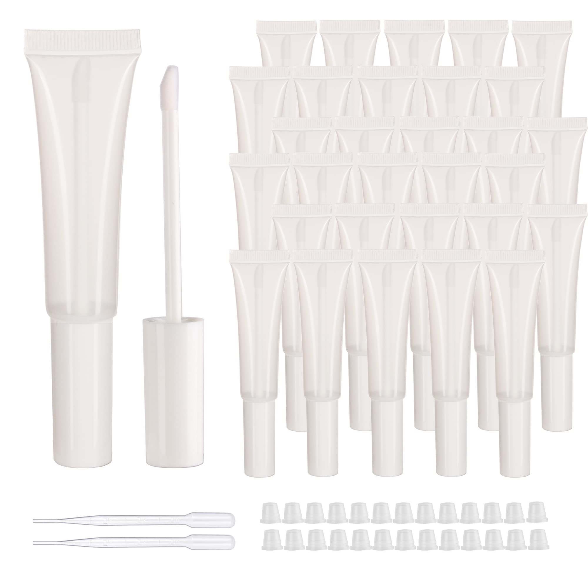 COSIDEA 50 Pack 15ml Empty White Lip Gloss Tubes with Applicator Wand (14.2g) - DIY Lip Gloss, Makeup Refill, Travel Size Cosmetic Containers for Salons & Home Use
