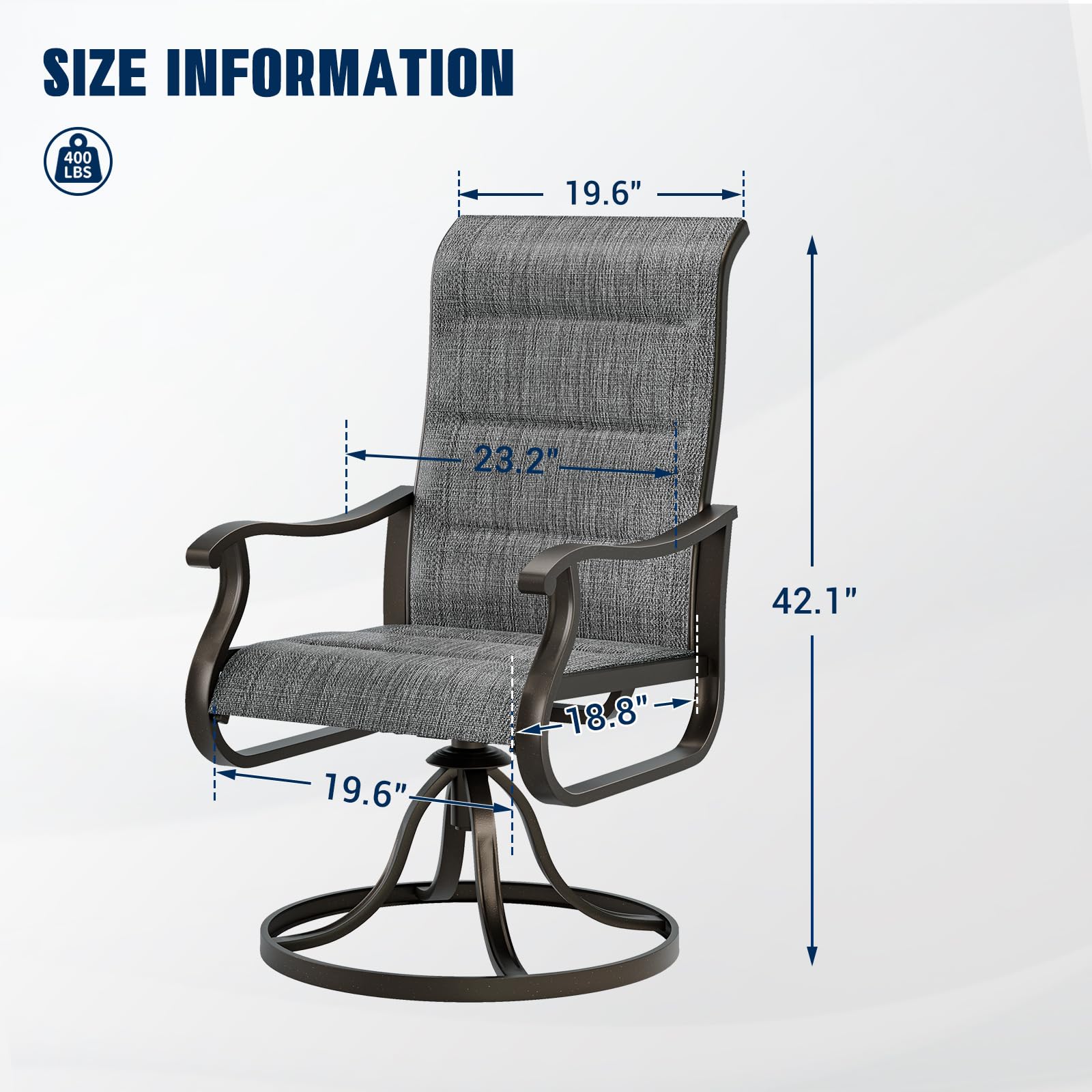 UDPATIO 2-Piece Swivel Patio Dining Chairs Set - High Back Outdoor Chairs with All-Weather Breathable Textilene Cushions & Metal Rocking Frame for Garden, Backyard, Lawn (Dark Grey) - Perfect for Outdoor Dining, Lounging, and Entertaining