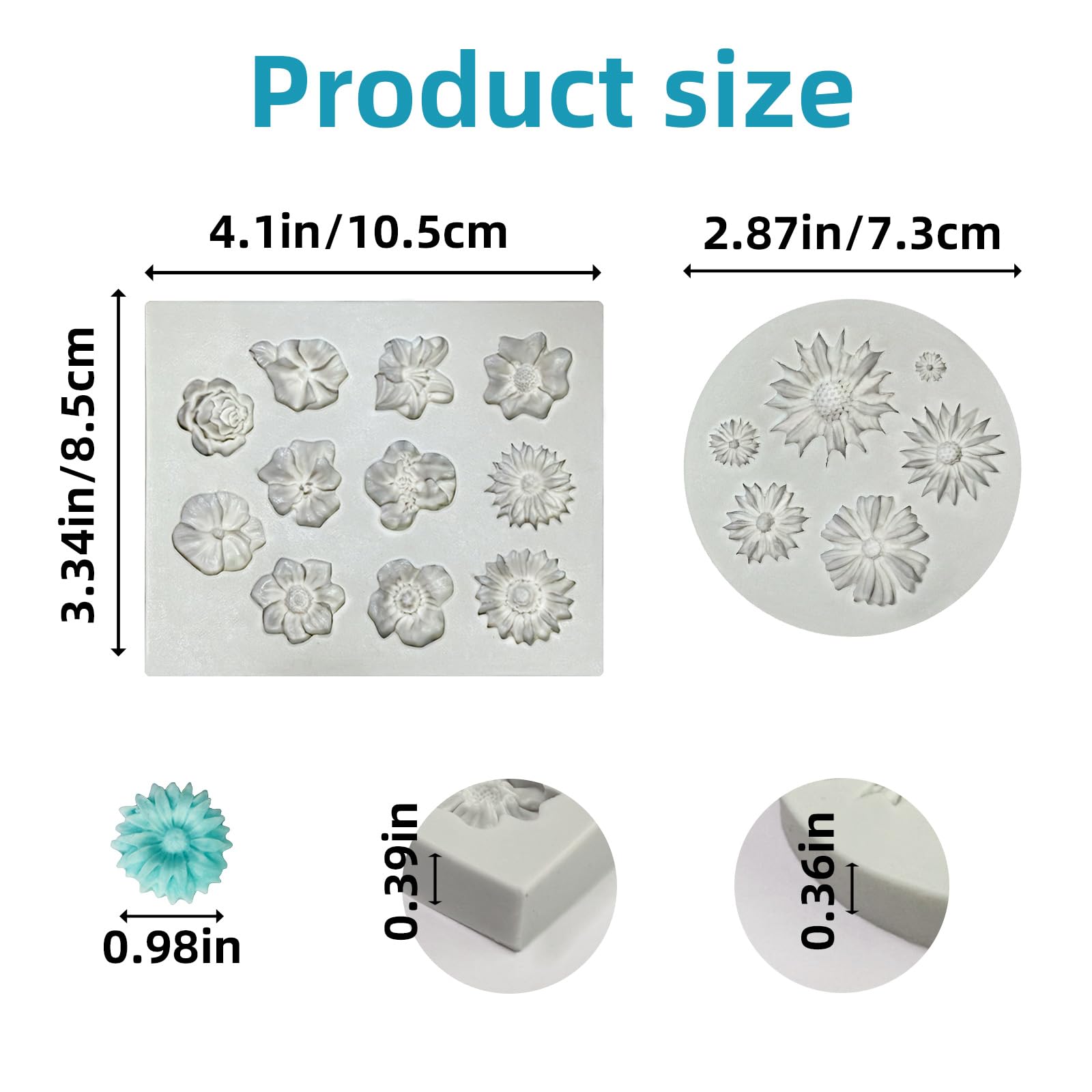 2 Pcs Flower Silicone Molds for Cake Decorating - Daisy & Rose Fondant Mold, Polymer Clay Molds for DIY Cupcake, Soap, Candle Making - Perfect for Baking, Wedding, Birthday Party Decorations