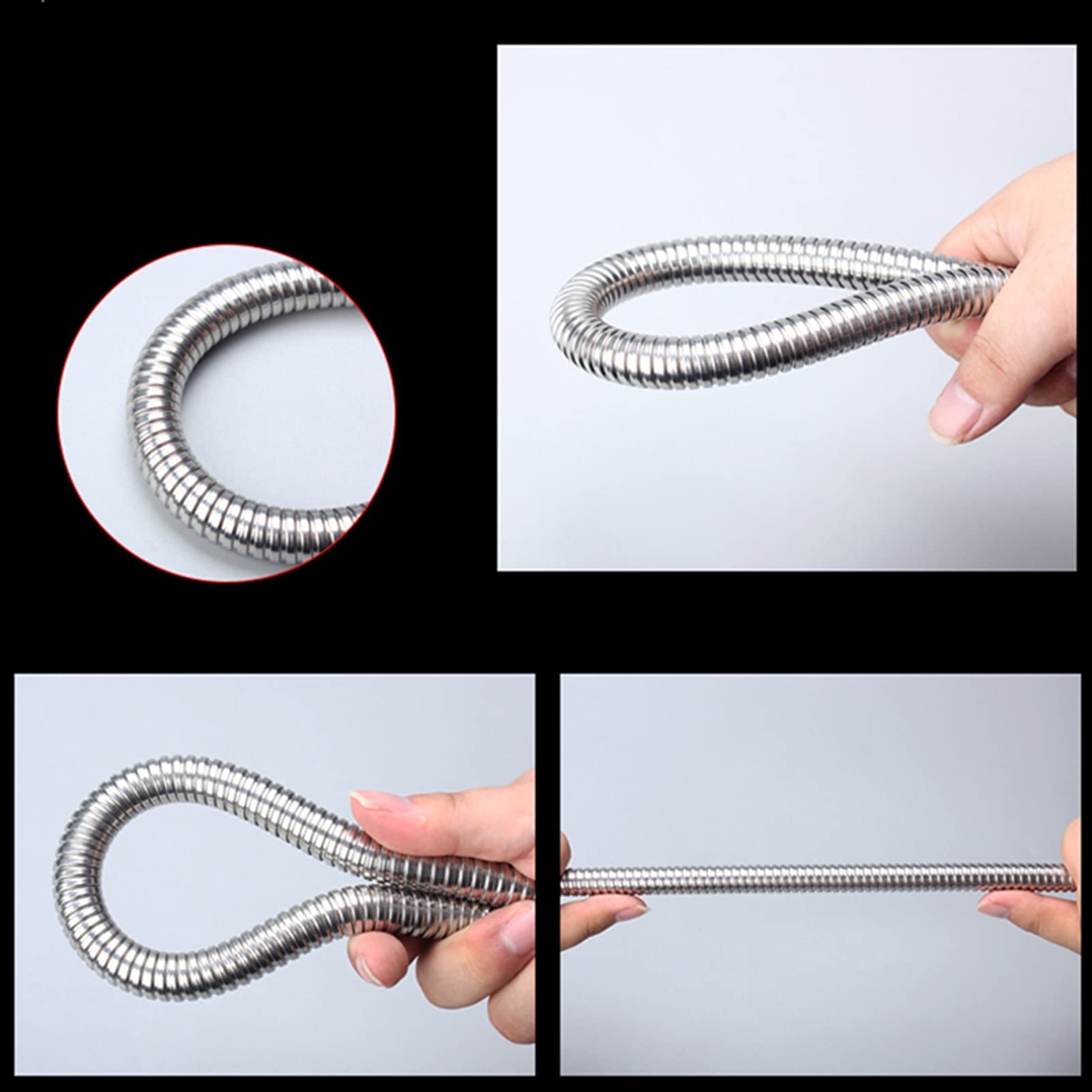 Stainless Steel Shower Hose 1.5m (1/2 Inch) - Flexible Explosion-Proof Bathroom Extension Tube with Spring Design - Perfect for Shower Head Replacement & Bathroom Accessories Upgrade (Silver)