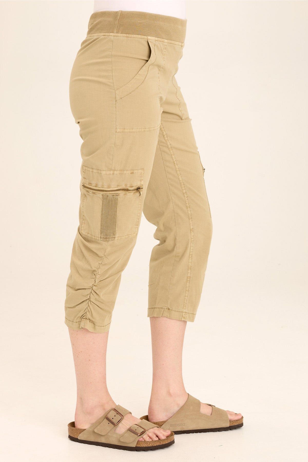 Nadia Women's Pull-On Slim Cargo Pants - High Waisted Stretch Cropped Pants for Casual Wear, Work & Outdoor Activities