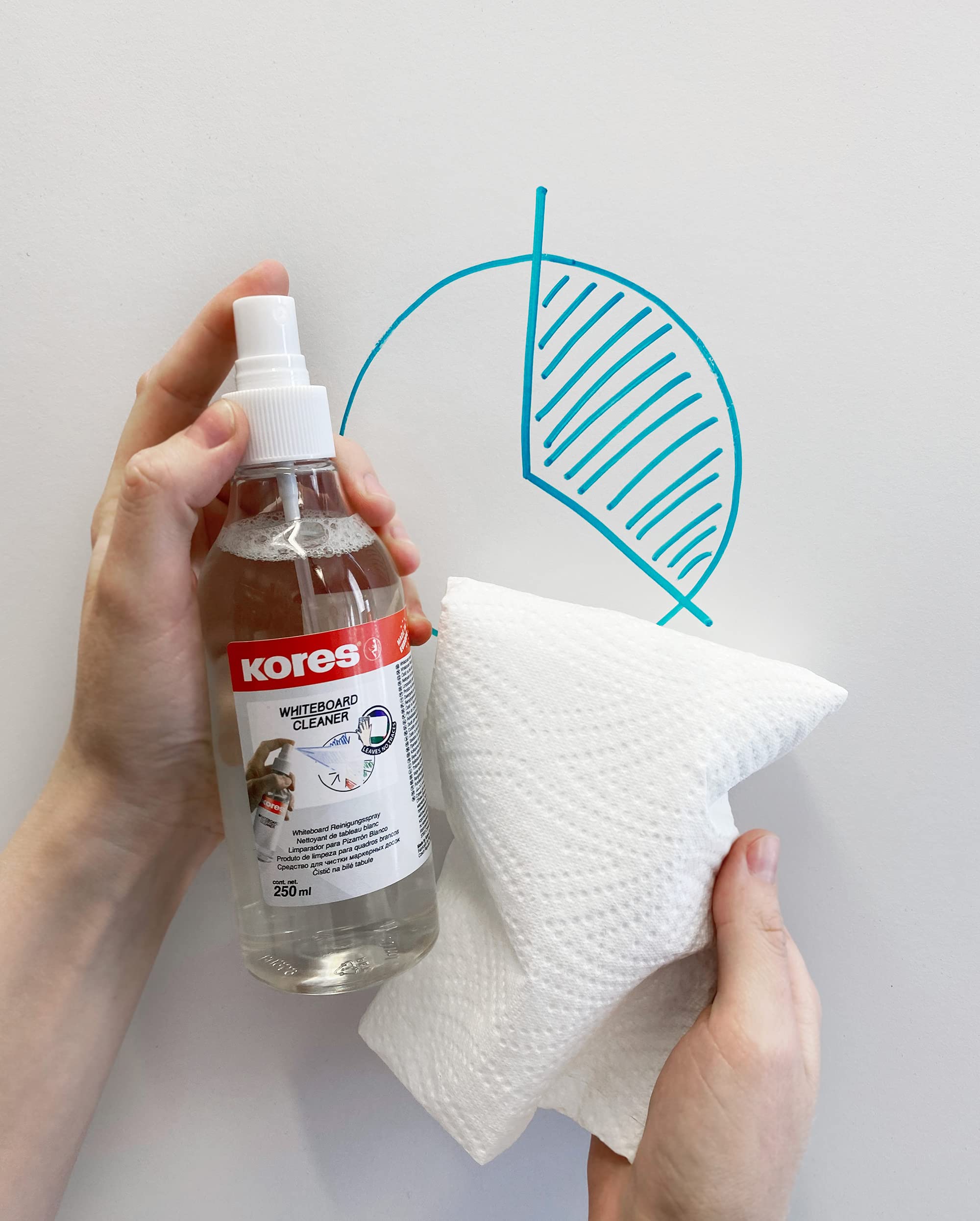 Kores 250ml Whiteboard Cleaner Spray - Fast Drying, Streak-Free Formula for Whiteboards, Glass Boards & Dry Erase Markers | Ideal for Offices, Classrooms & Home Use