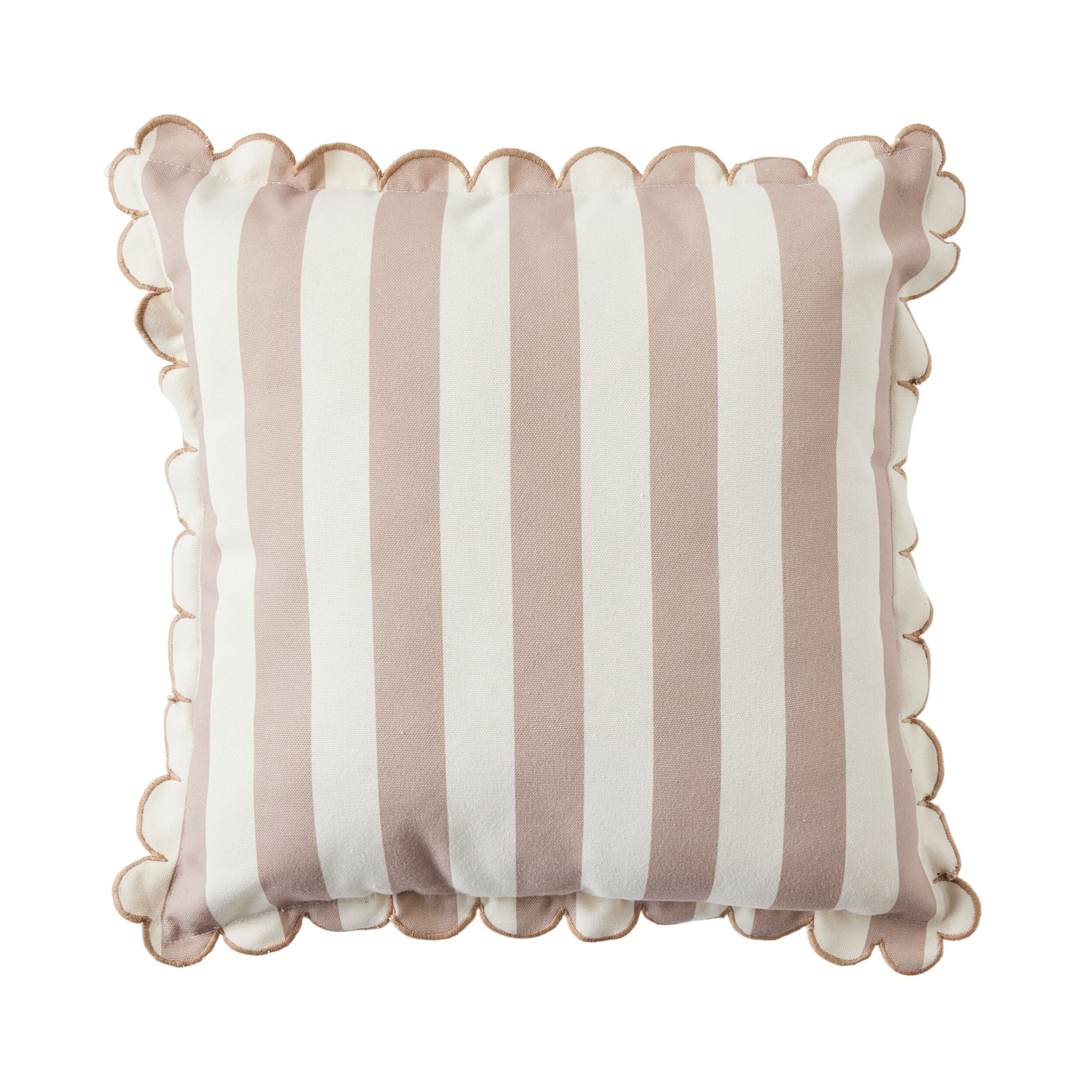 Aruba Scallop Edge Stripe Taupe Throw Pillow Cover 45x45cm - Soft Decorative Cushion for Sofa, Bed, Living Room & Home Decor