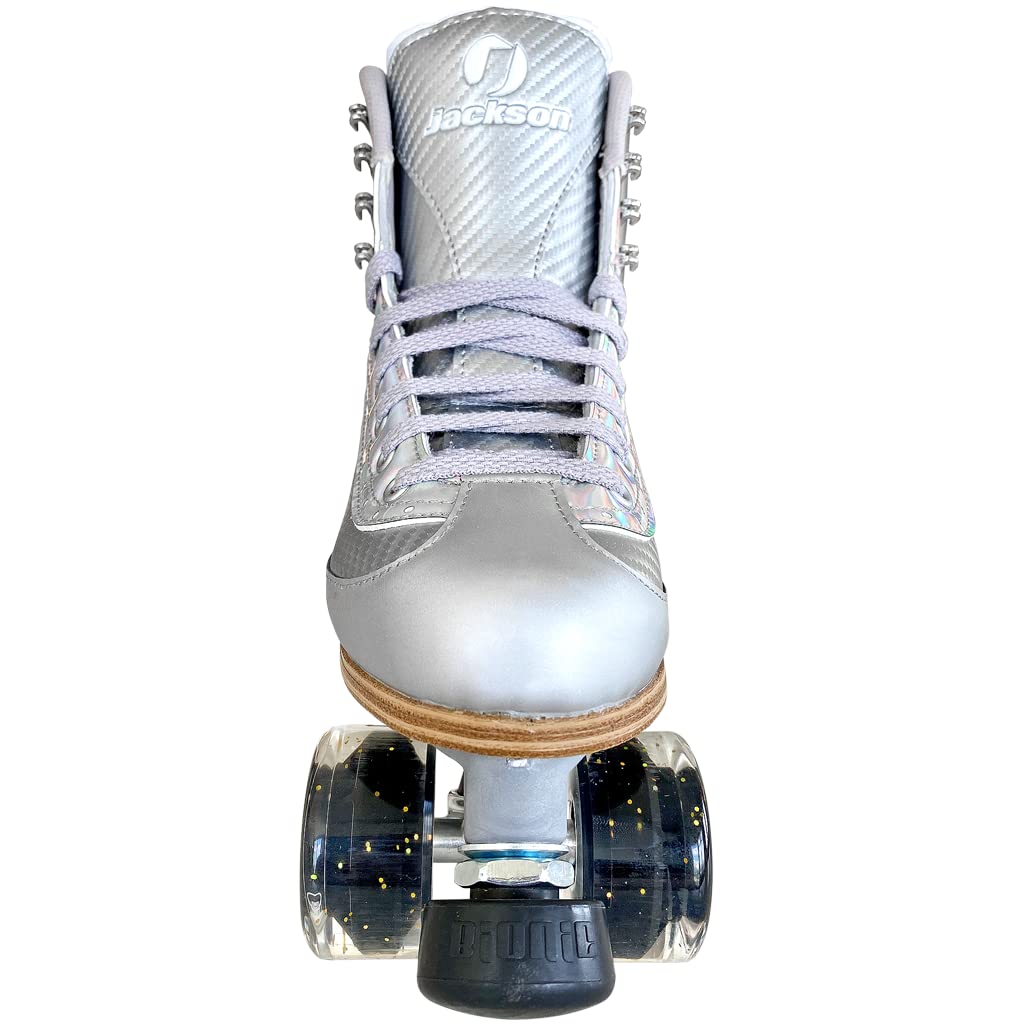 Jackson Ultima Vibe Tan Sole Roller Skates - Nylon Plate & Clear Glitter Lite Wheels - Women's Size 8 - Perfect for Indoor/Outdoor Skating, Rink, Fitness & Recreational Use