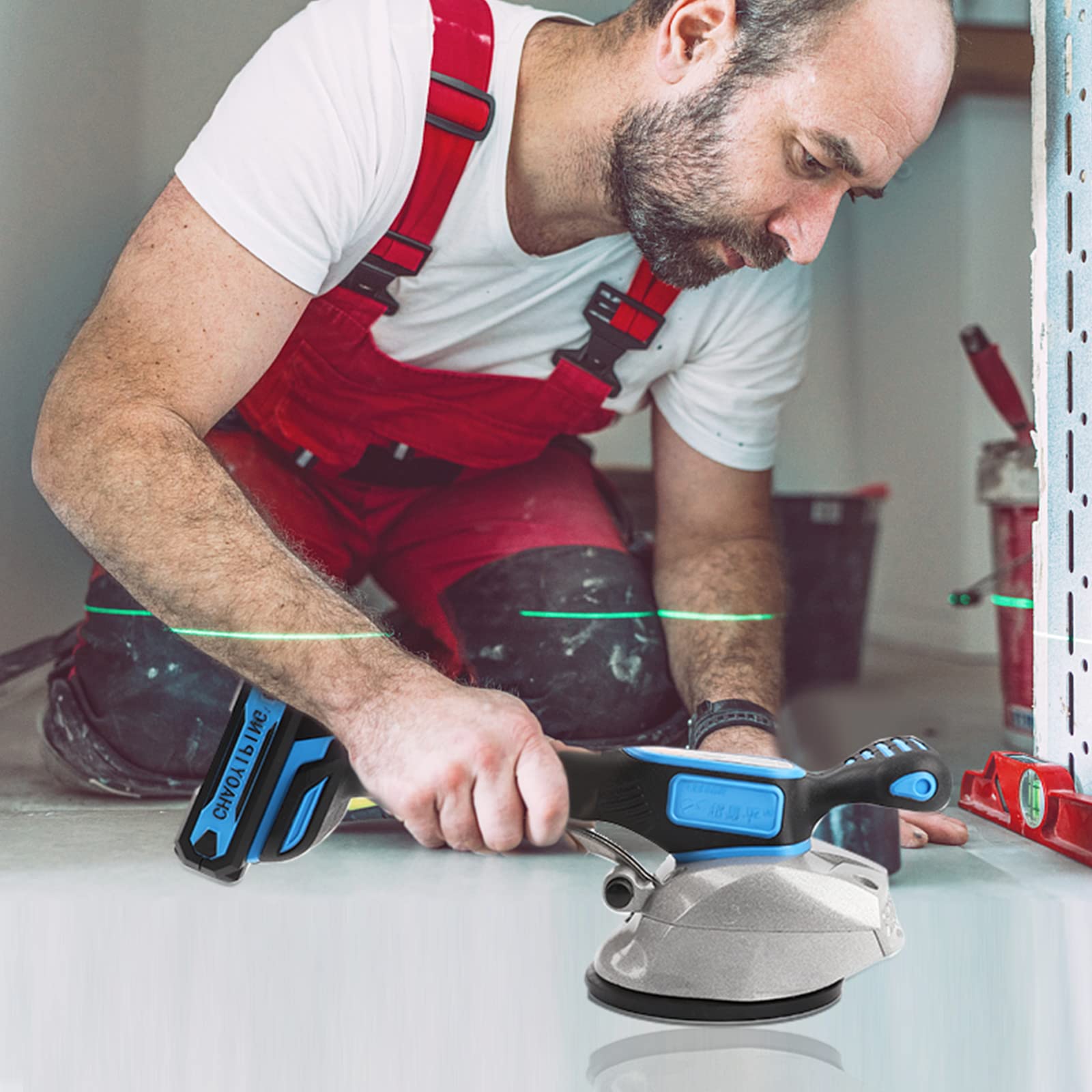 YSJWAER 21V 6-Speed Tile Vibration Machine with 12000mAh Battery & 24000r/min - Handheld Suction Cup Leveling Tool for Professional Tile Installation - Perfect for Flooring, Wall Tiling, and DIY Home Renovation Projects