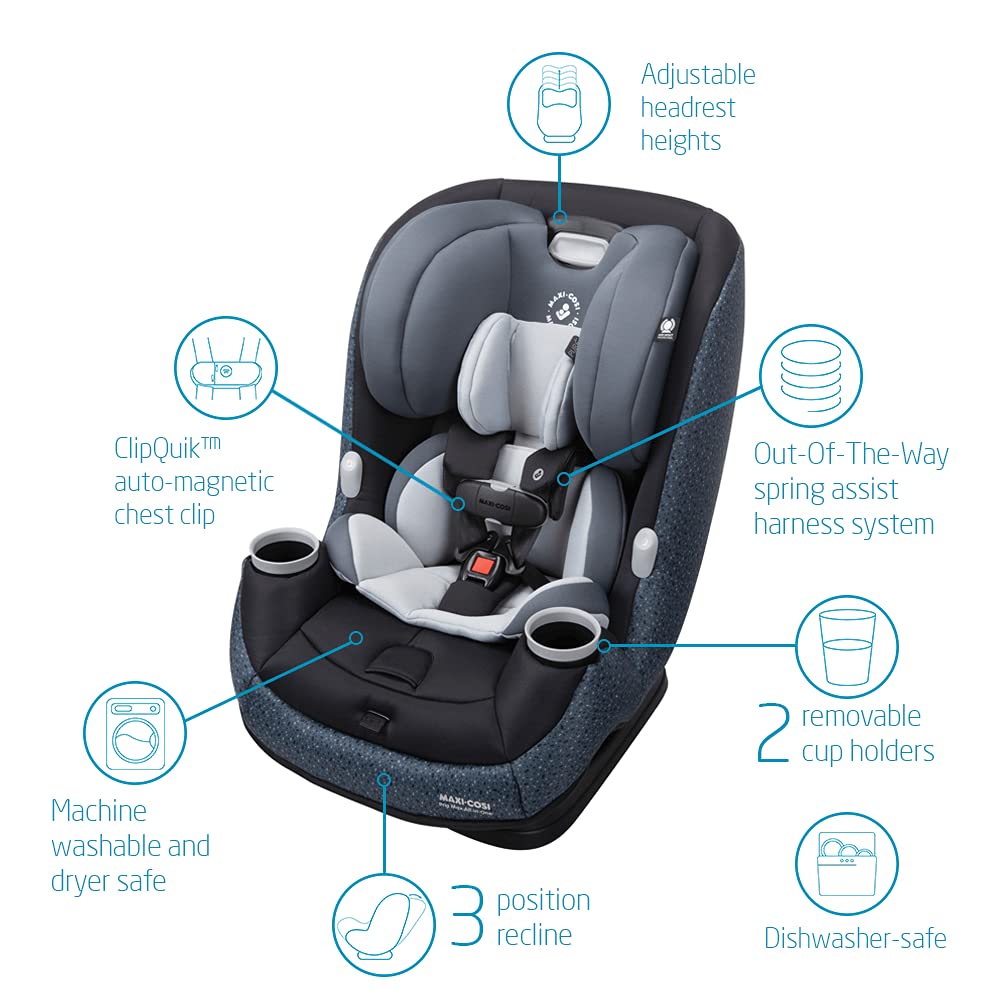 Maxi-Cosi Pria Max All-in-One Convertible Car Seat for Babies & Toddlers | Tetra Graphite - PureCosi | Safe & Comfortable for Travel, School & Family Road Trips