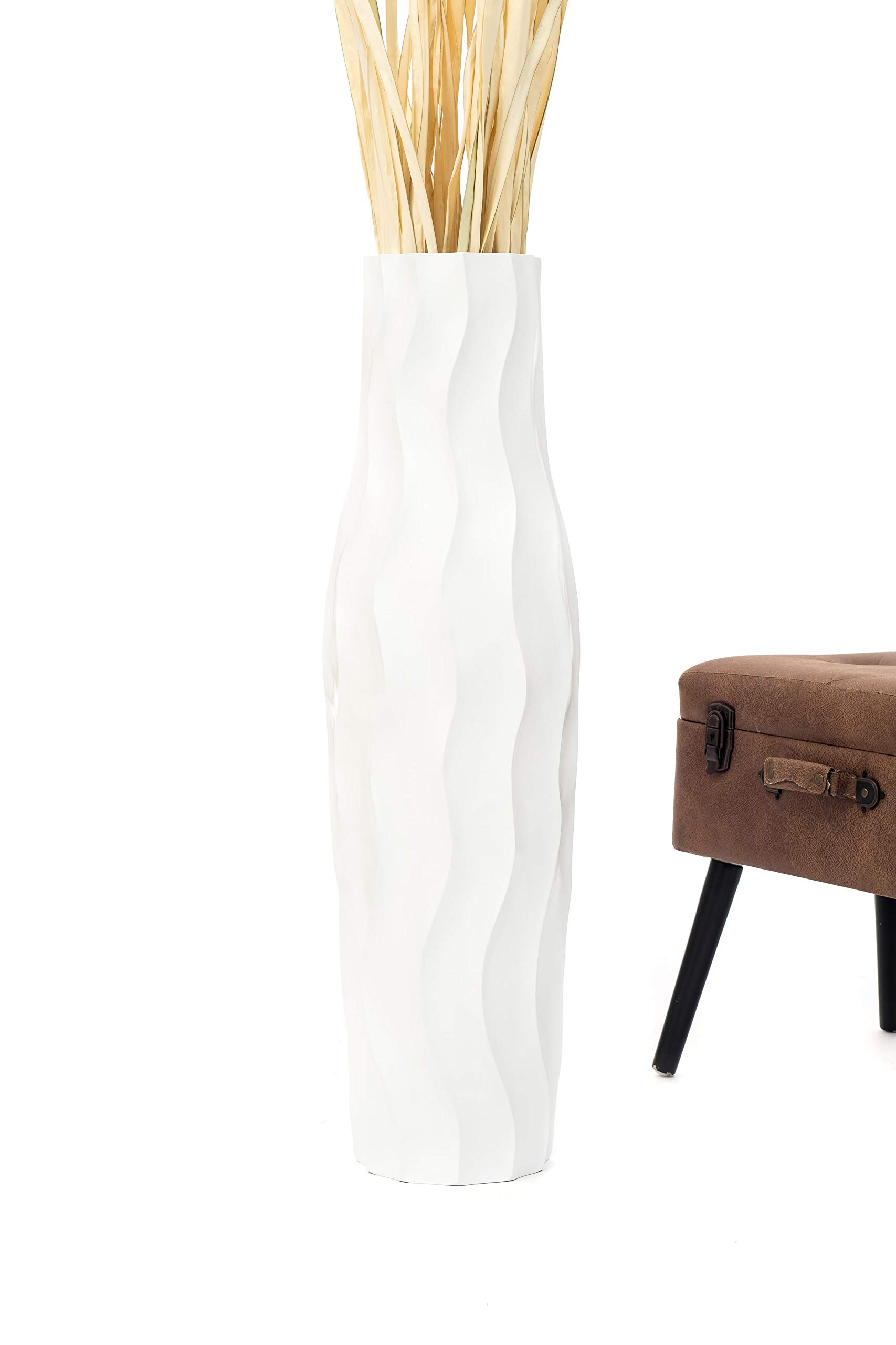 Leewadee 36 Inch Large White Wooden Floor Vase - Farmhouse Home Decor for Flowers, Fake Plants & Pampas Grass - Perfect for Living Room, Bedroom & Entryway Decor