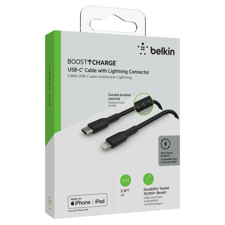 Belkin 1M USB C to Lightning Cable - Braided Black - Fast Charging & Data Sync for iPhone, iPad, MacBook | Perfect for Home, Office & Travel