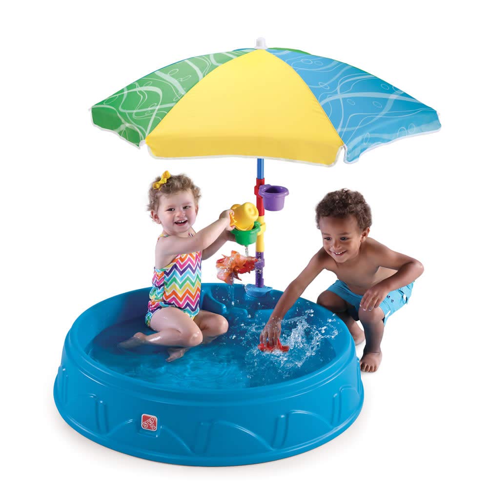 Step2 Play & Shade Pool for Kids - Outdoor Water Play Activity Center with Sun Umbrella | 7-Piece Summer Toy Set for Toddlers Ages 2+ | Perfect for Backyard Fun, Playdates & Hot Summer Days