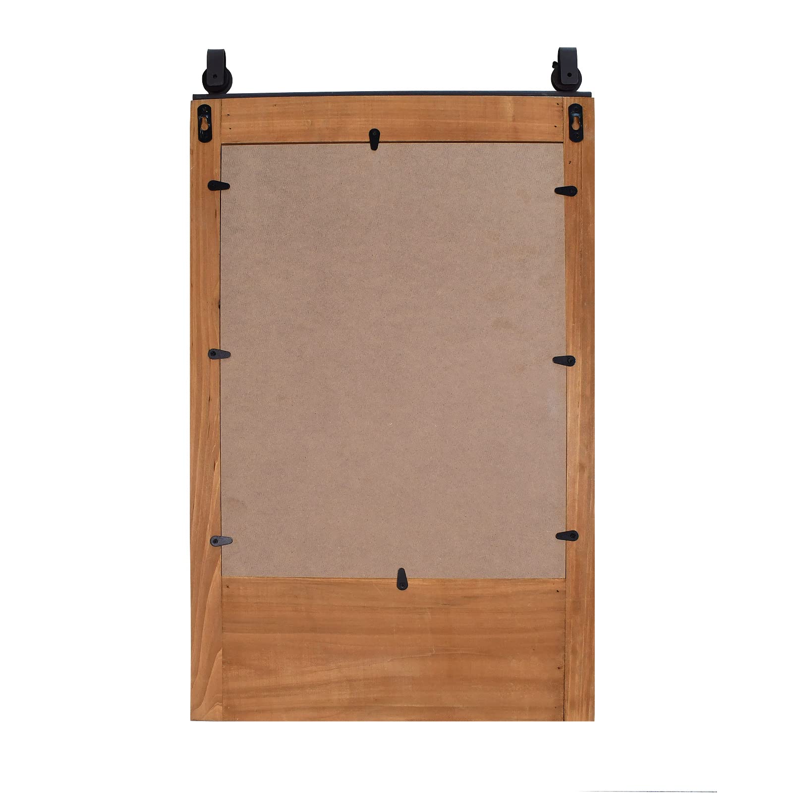 Rustic Wood Framed Wall Mirror with Hooks - 15
