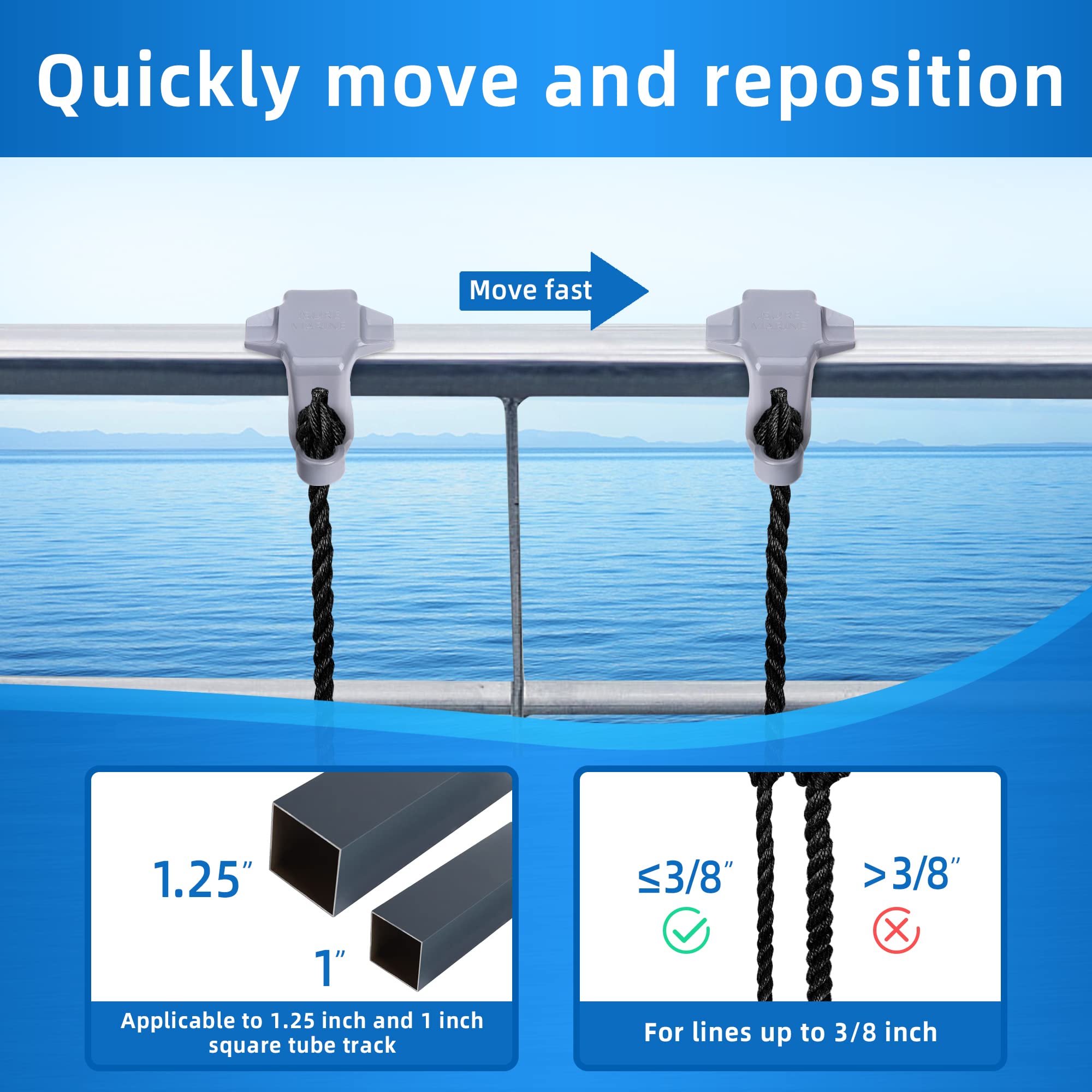 Watayo 4-Pack Adjustable Pontoon Boat Fender Clips - Heavy Duty Square Rail Bumper Hangers for Secure Docking - Perfect for Pontoon Boats, Docks & Marine Use