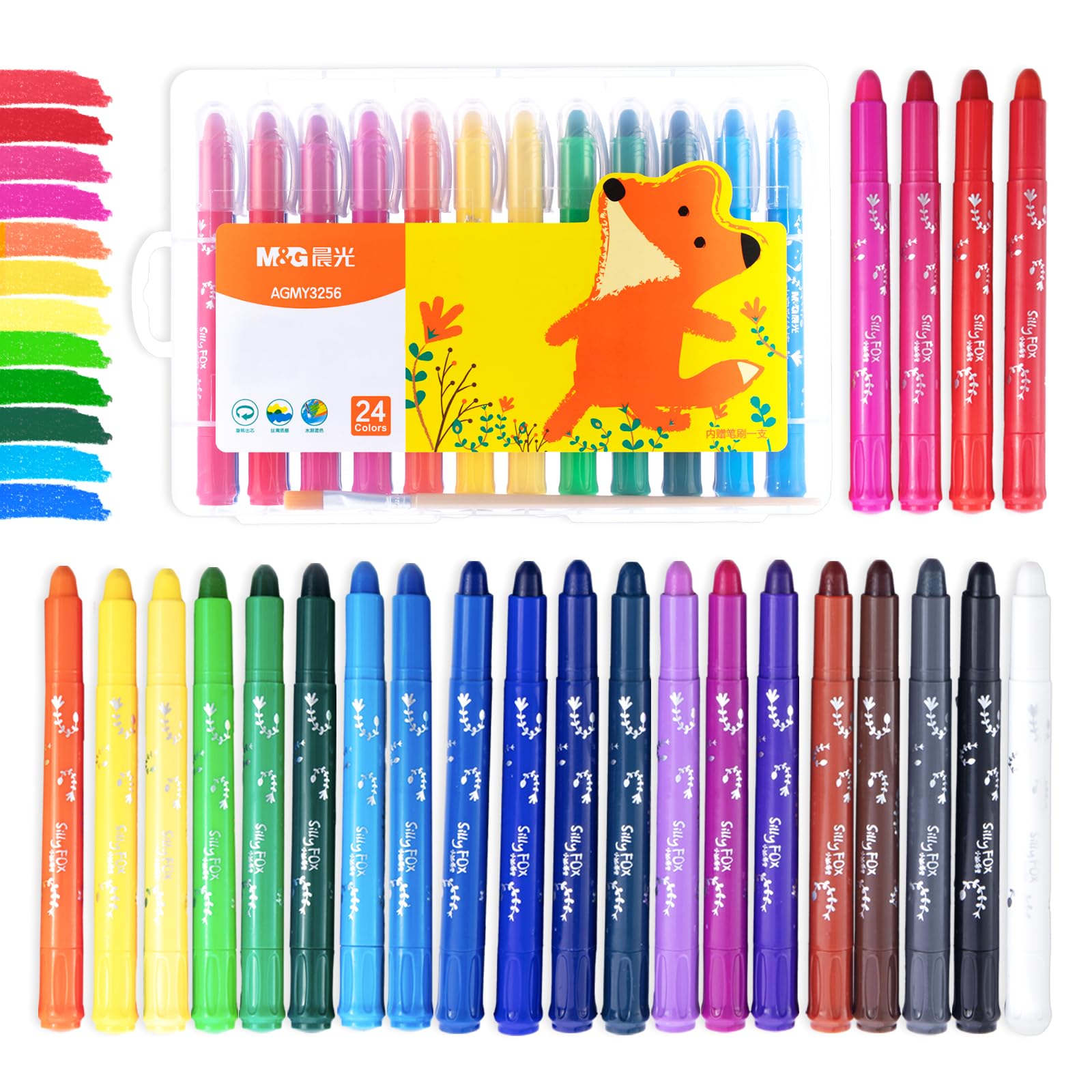 24 Colors M&G Tempera Paint Sticks - Non-Toxic, Quick Drying & Washable Solid Paint Set for Kids - Perfect for Paper, Wood, Glass Art Projects & DIY Crafts