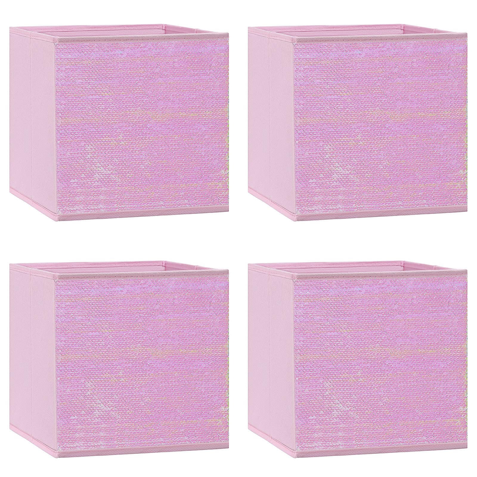 ELUCHANG Sequin Cube Storage Bins - Foldable Fabric Closet Organizer Boxes & Baskets for Shelves, Toys, Bedroom (4PCS, Pink) | Perfect for Kids Room, Nursery, Playroom & Home Organization