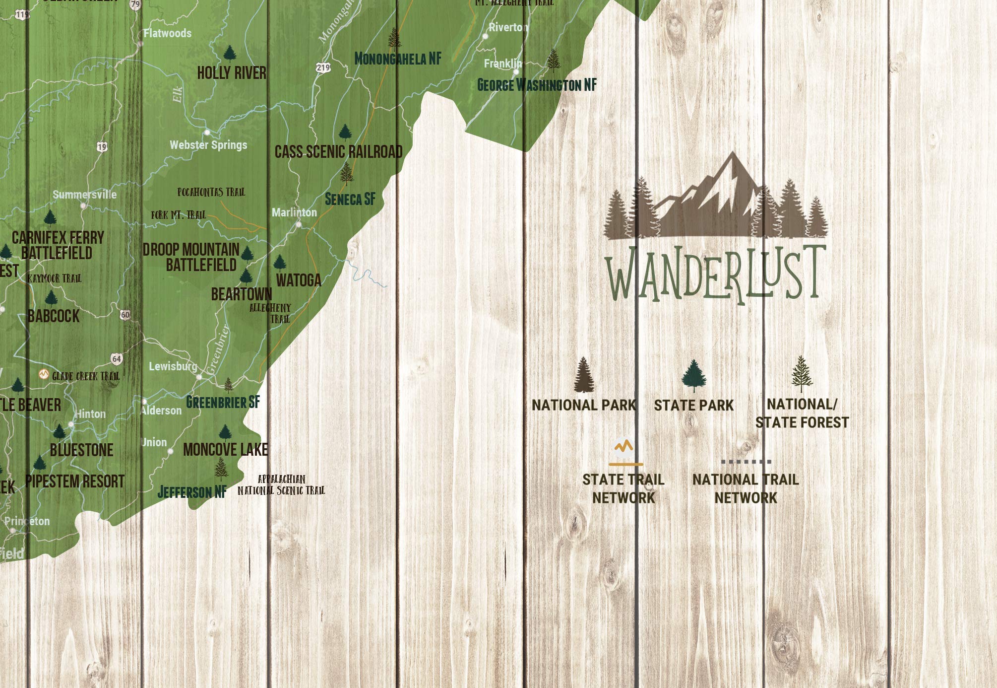 West Virginia State Park Push Pin Map - Canvas Foam-Backed Travel Map with Included Pins - Perfect for Home Office Decor, Travel Planning & Adventure Tracking (Multiple Sizes Available)