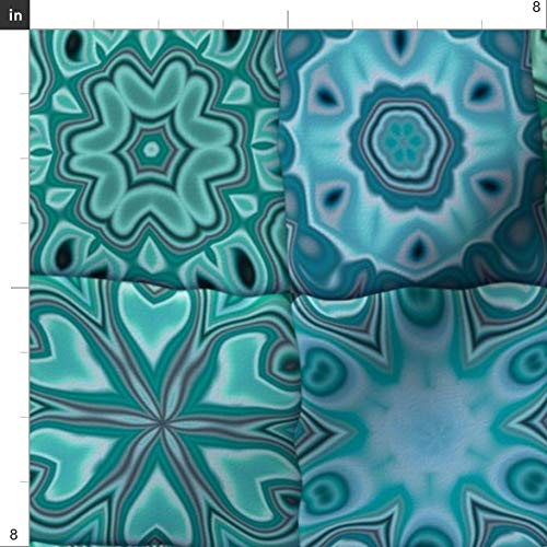 Premium Spoonflower Fabric - Floral Turquoise Squares Printed on Soft Minky Fabric by The Yard - Perfect for Sewing Baby Blankets, Quilt Backing & Plush Projects - DIY Nursery Decor & Cozy Home Crafts