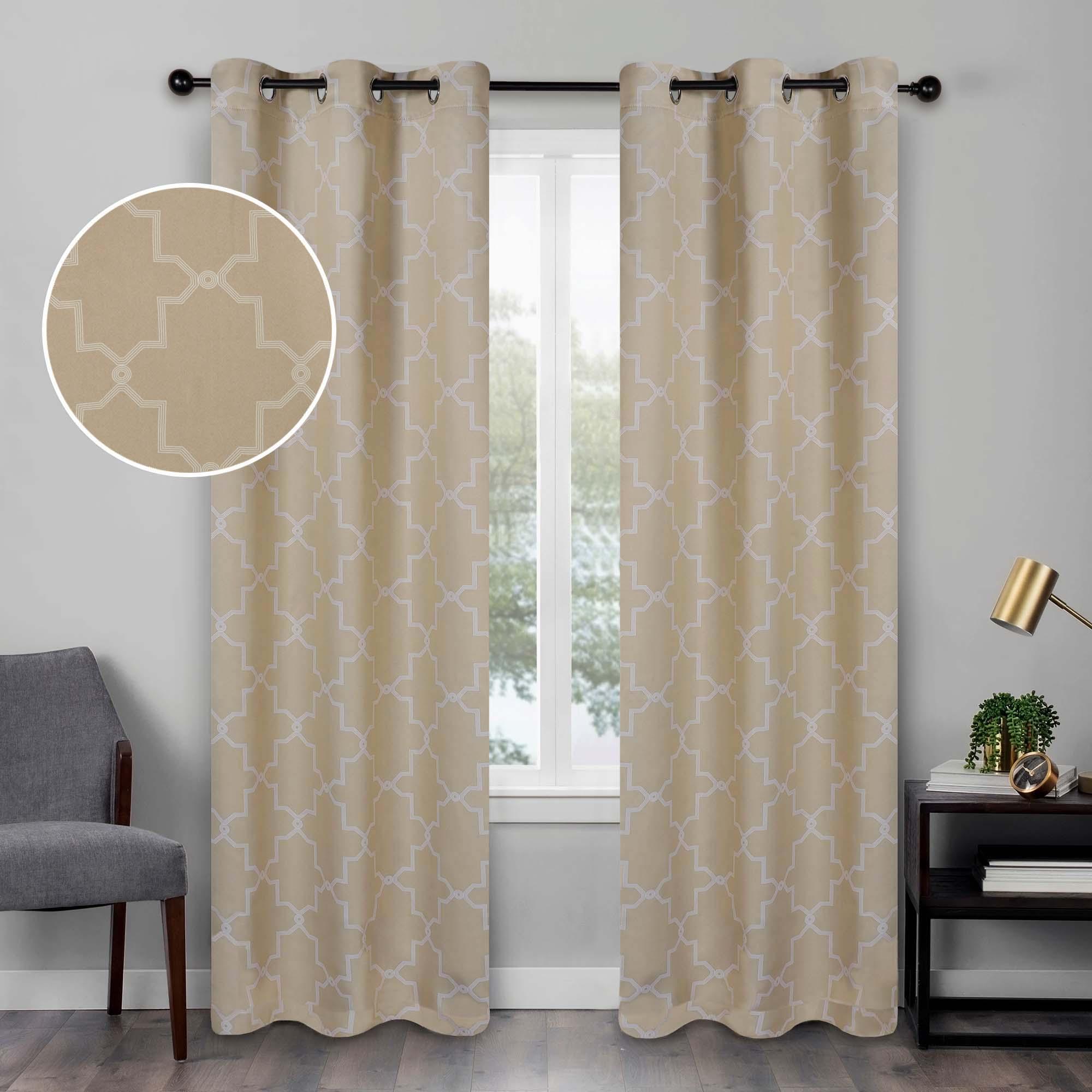 Imperial Trellis Grommet Blackout Curtain Panels Set - Thermal Insulated Window Drapes for Living Room & Bedroom