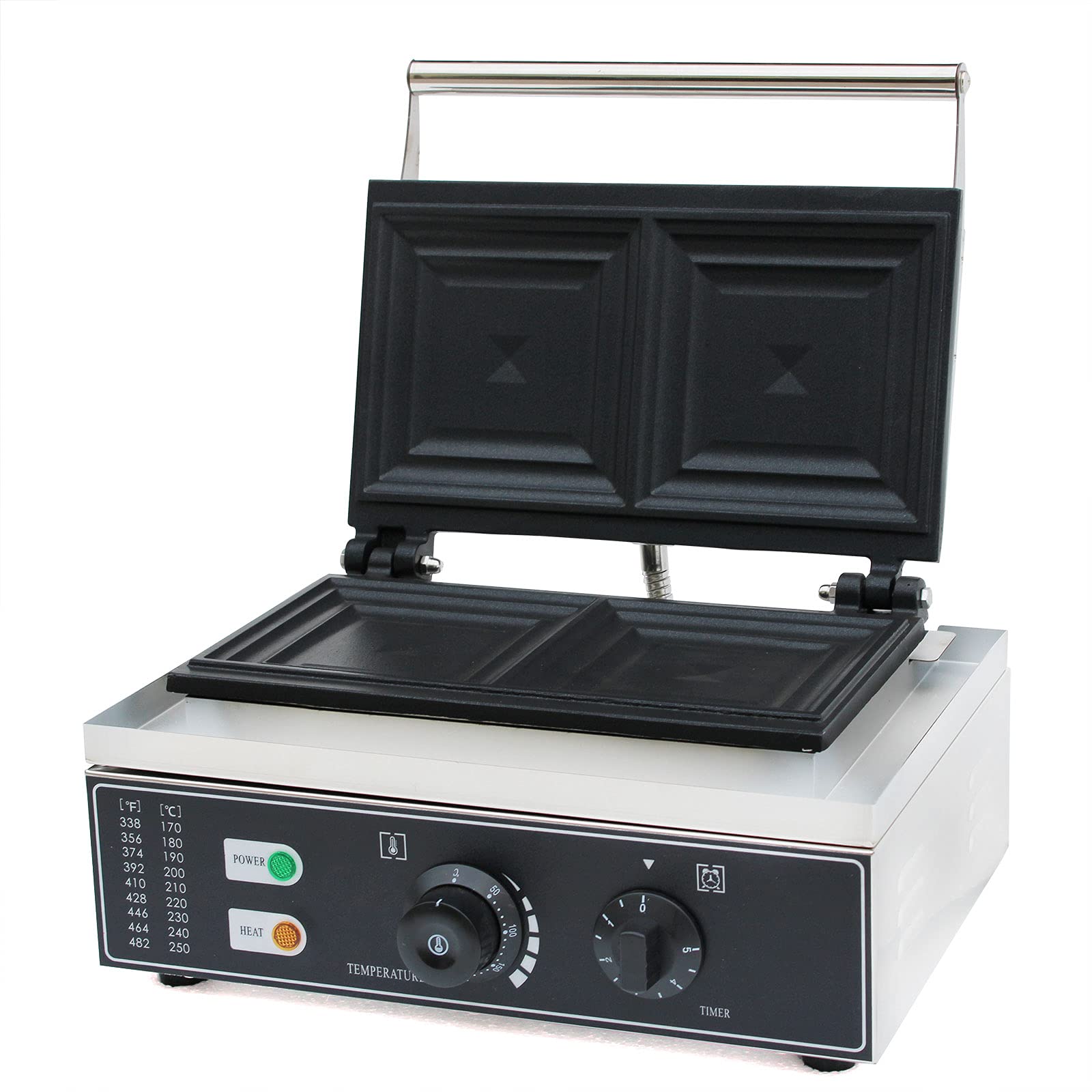 Commercial Electric Sandwich Maker & Waffle Grill - Adjustable Thermostat & Timer - Perfect for Sandwiches, Panini, Breakfast - Ideal for Restaurants, Cafes & Home Kitchens