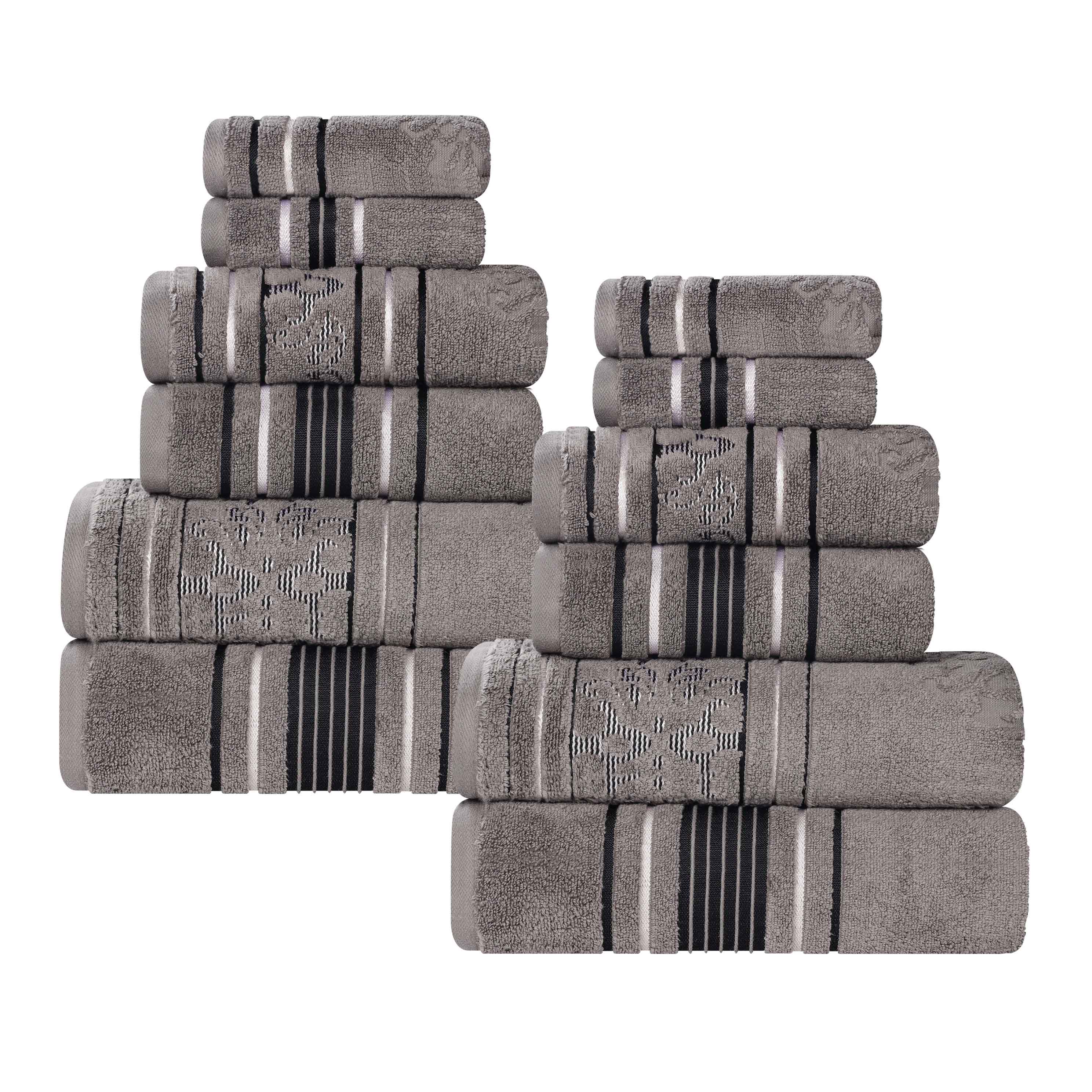 Premium 12-Piece Sadie Zero Twist Cotton Towel Set - Solid & Jacquard Floral Designs | Ultra Soft, Absorbent Bath & Beach Towels for Spa, Pool, Gym & Home Use