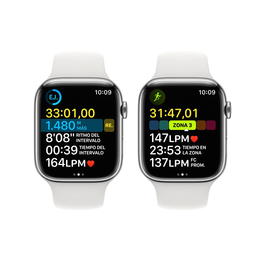 Apple Watch Series 8 (GPS + Cellular) 45mm Silver Stainless Steel Case with White Sport Band - Perfect for Fitness Tracking, Workouts & Everyday Wear