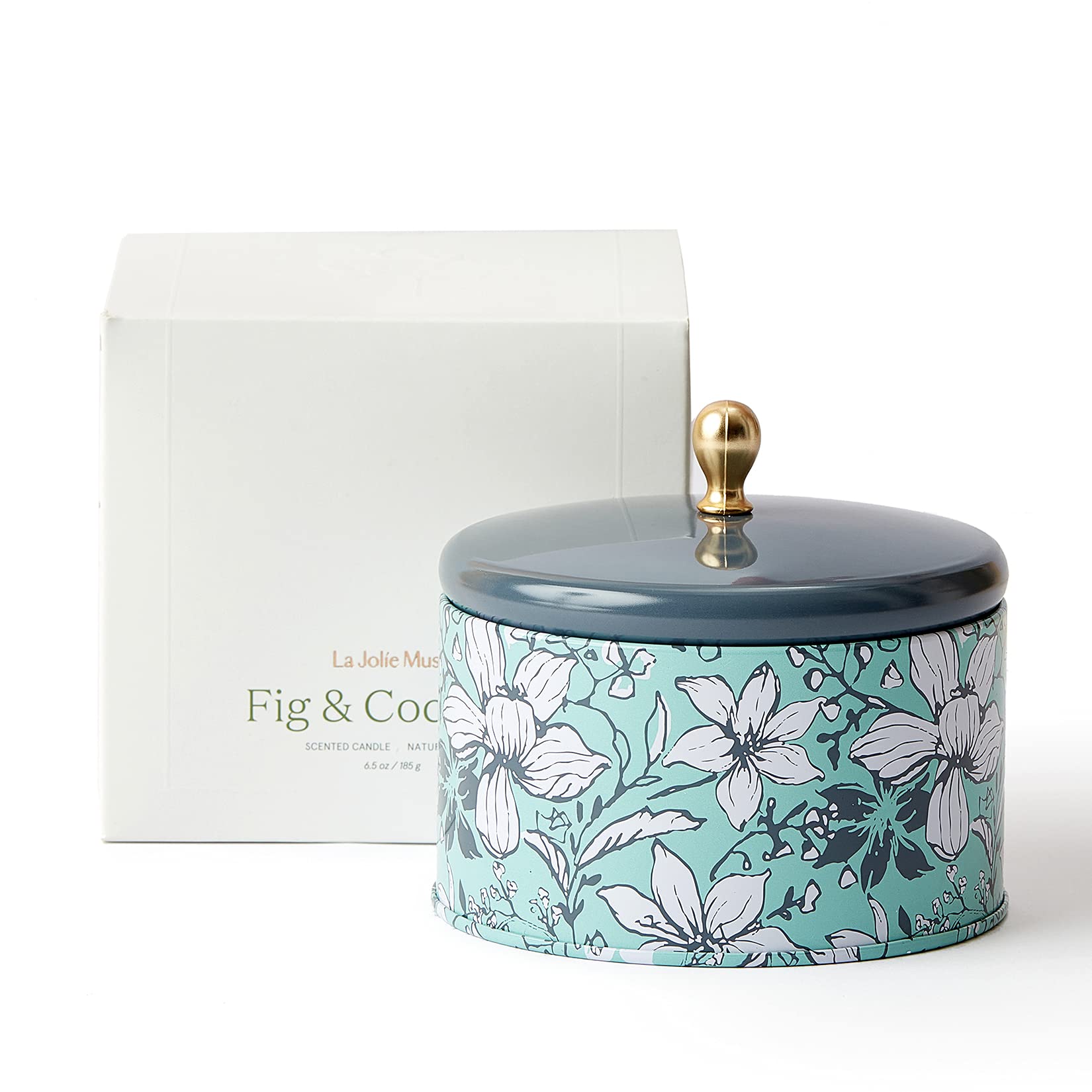 LA JOLIE MUSE Fig & Coconut Scented Candles - Natural Wax Home Decor Candles with 35-Hour Burn Time, 6.5 oz Tin - Perfect for Relaxation, Aromatherapy & Cozy Home Ambiance