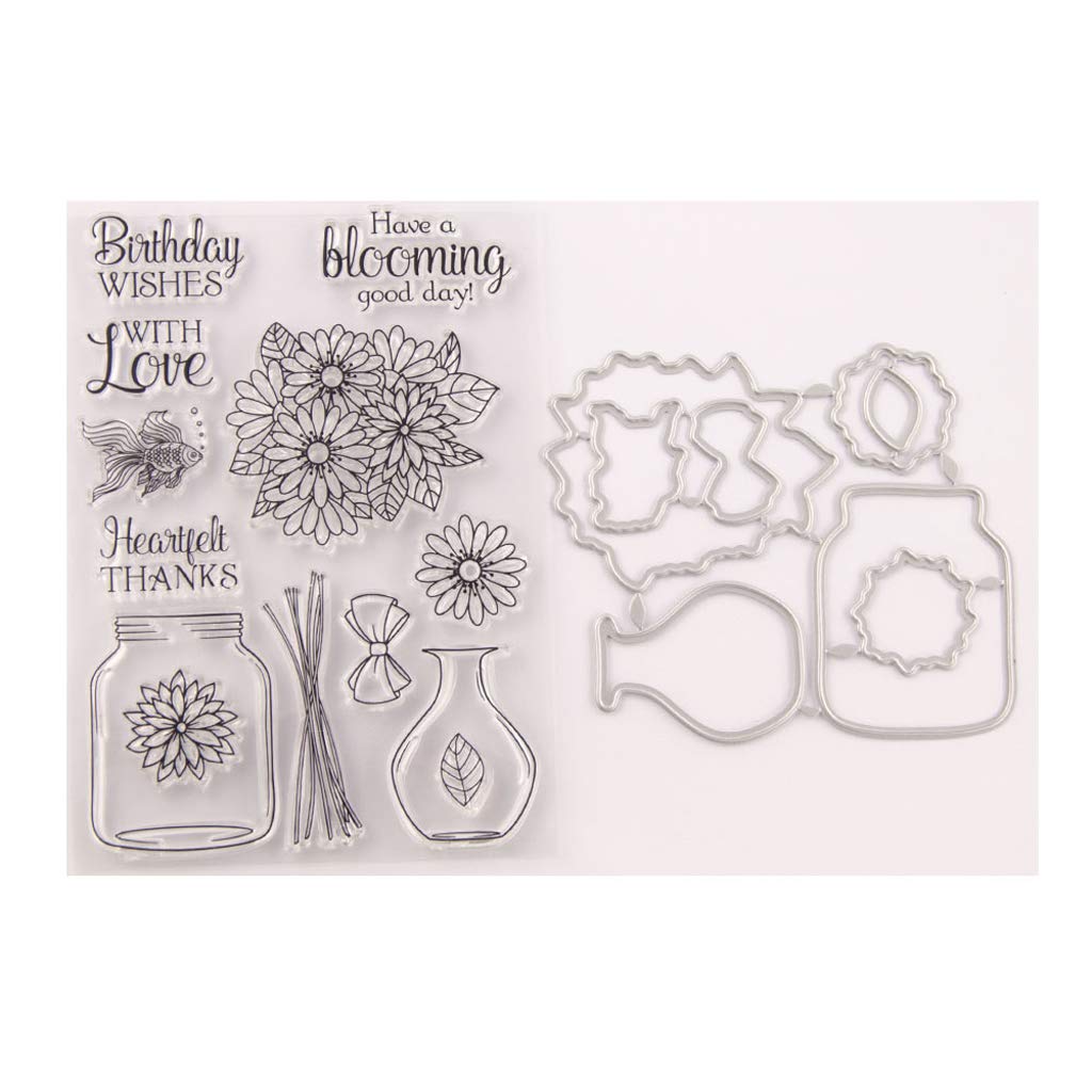 DIY Flower Vase Seal Stamp & Cutting Dies Stencil Set for Scrapbooking, Card Making, Embossing - Perfect for Photo Albums, Journals, and Home Decor (T1668TC)