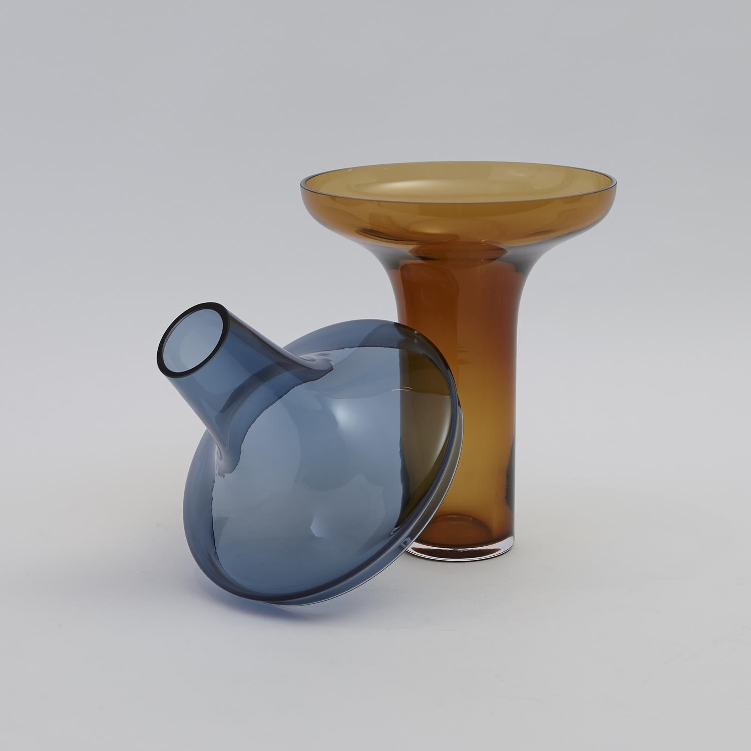 Elegant Cobalt Blue Tall Vase with Amber Accents - Perfect for Home Decor, Wedding Centerpieces & Floral Arrangements