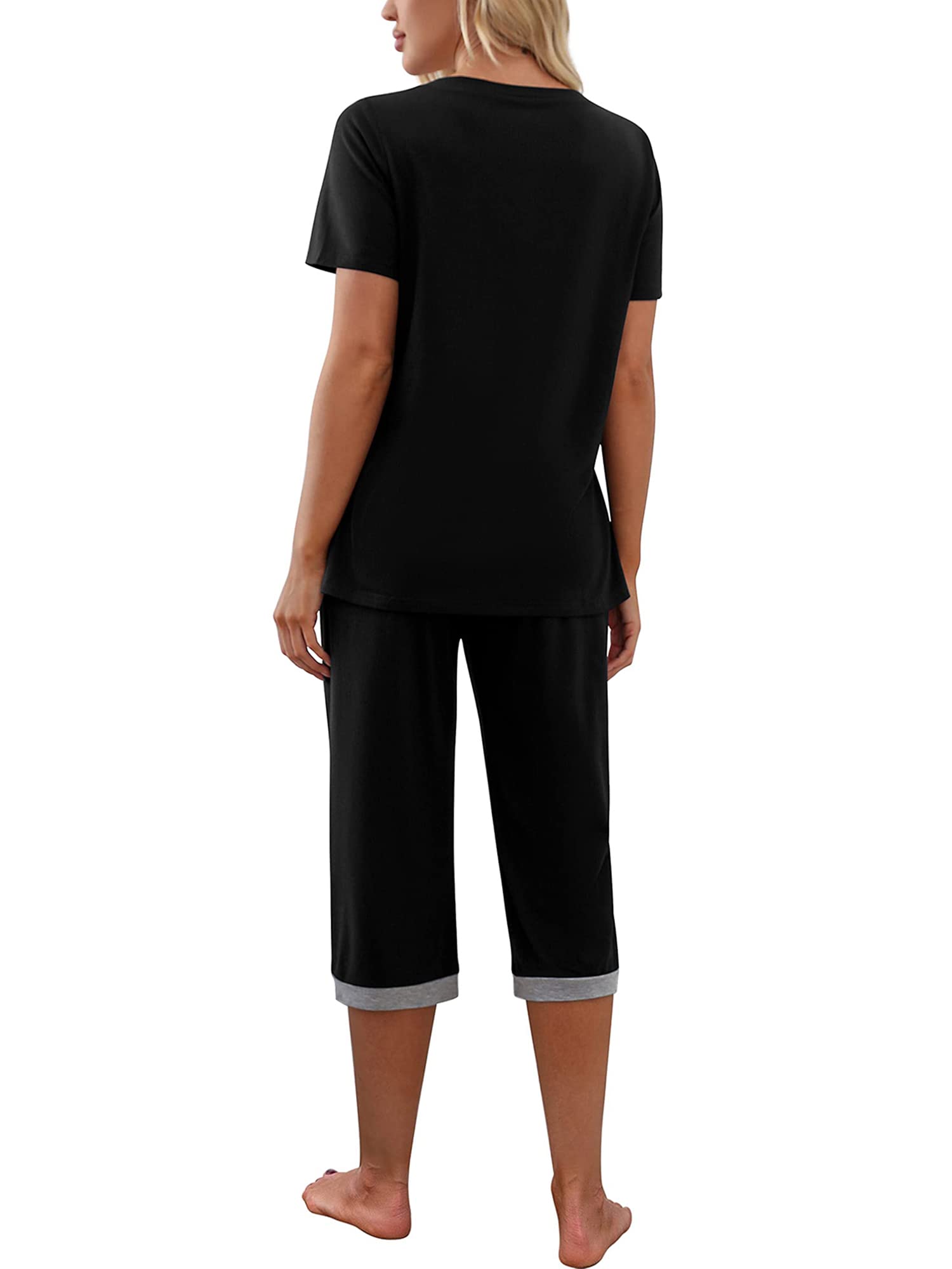 Franhais Women's Short Sleeve V-Neck Pajama Set - 2 Piece Lounge Sleepwear with Pockets | Soft & Comfortable PJS for Sleeping, Relaxing at Home, and Travel