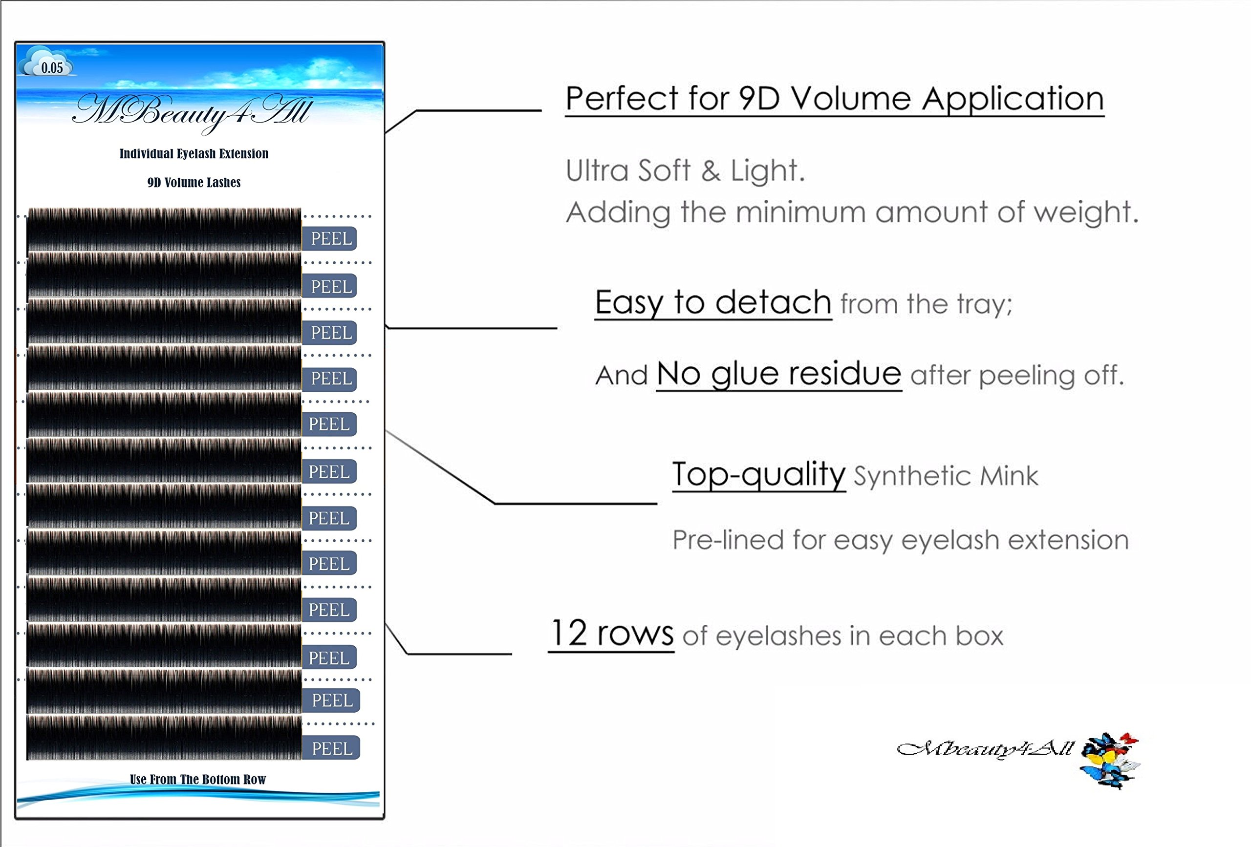 MBEAUTY4ALL 0.05mm D-Curl (8mm) Silk XD Volume Individual Eyelash Extensions - Semi Permanent, Natural Look for Daily Wear & Special Occasions