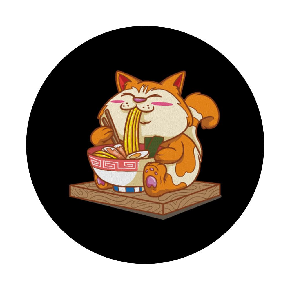Funny Kawaii Anime Cat Eating Ramen PopSockets Standard PopGrip - Swappable Phone Grip & Stand for iPhone, Samsung & Smartphones - Perfect for Anime Fans, Gift Giving & Daily Use