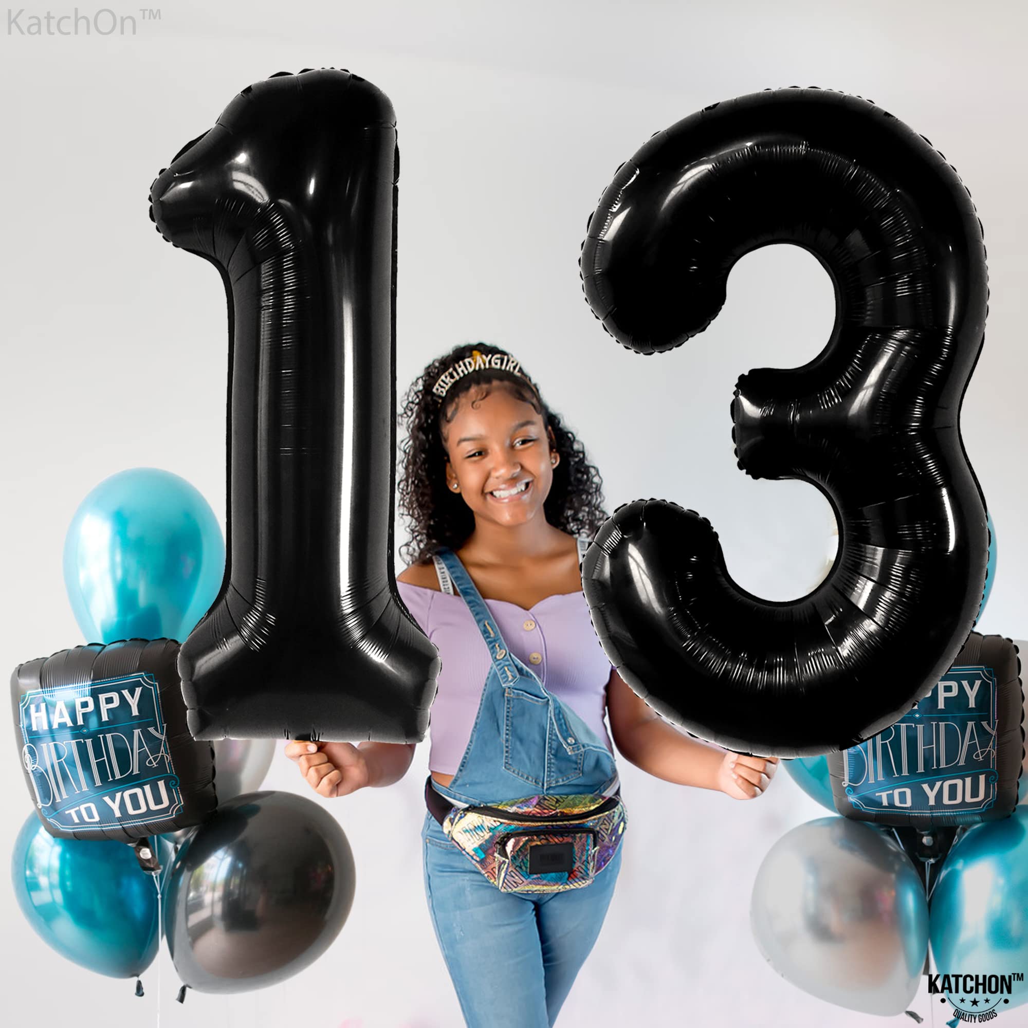 KatchOn 40 Inch Black 13 Balloon Numbers - Large Birthday Decorations for 13th Birthday Party | Teen Boy & Girl Celebration | Perfect for Sweet 16, Quinceañera & Milestone Events