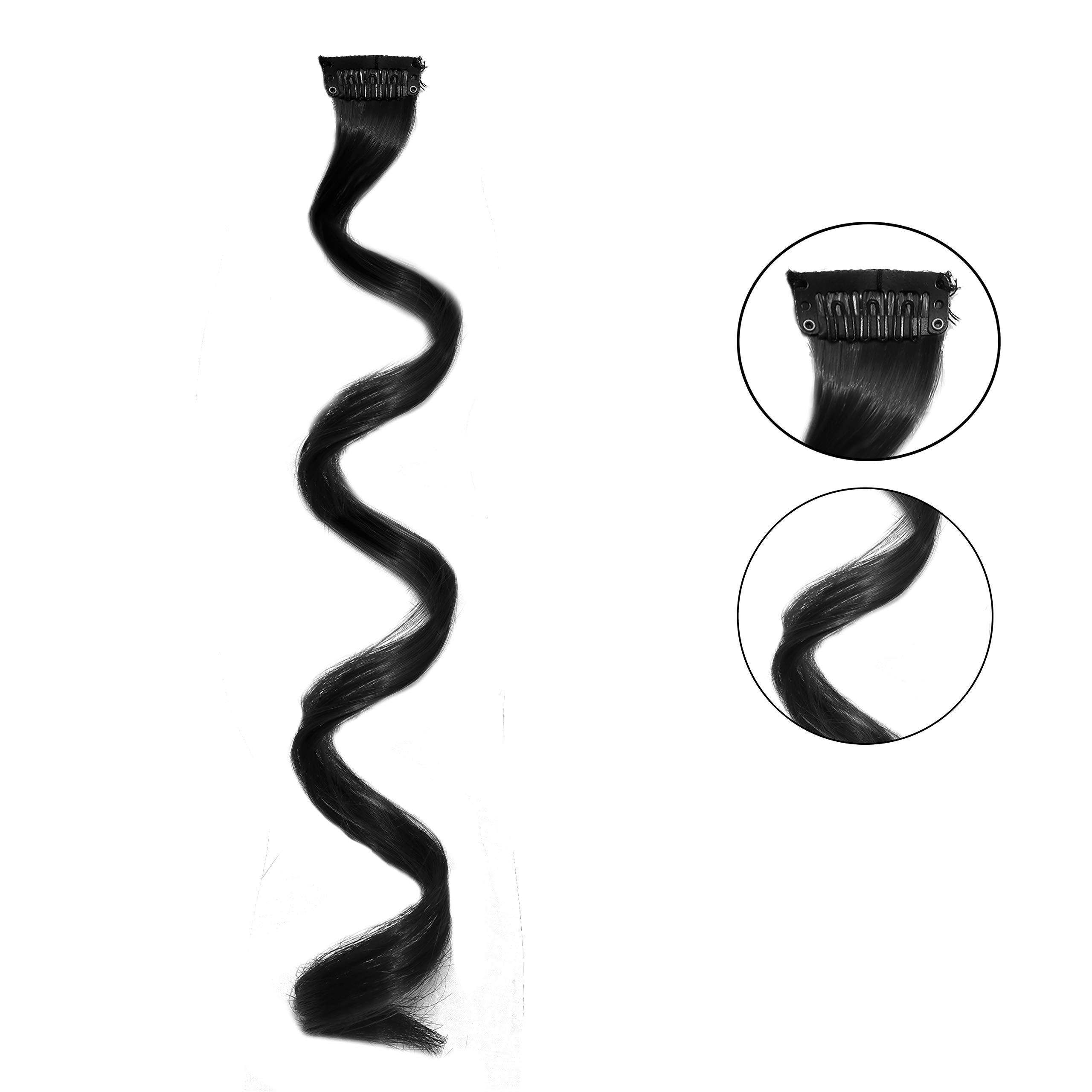 Rapidsflow® Colored Hair Streak Extensions for Women & Girls - 100% Real Human Hair Highlights (Curly Black) | Perfect for Parties, Cosplay & Daily Styling