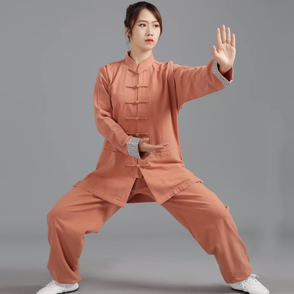 Men's & Women's Tai Chi Kung Fu Pants - Cotton Linen Thickened Martial Arts Uniform for Spring & Fall - XL Orange - Ideal for Morning Exercises, Tai Chi Practice & Martial Arts Training