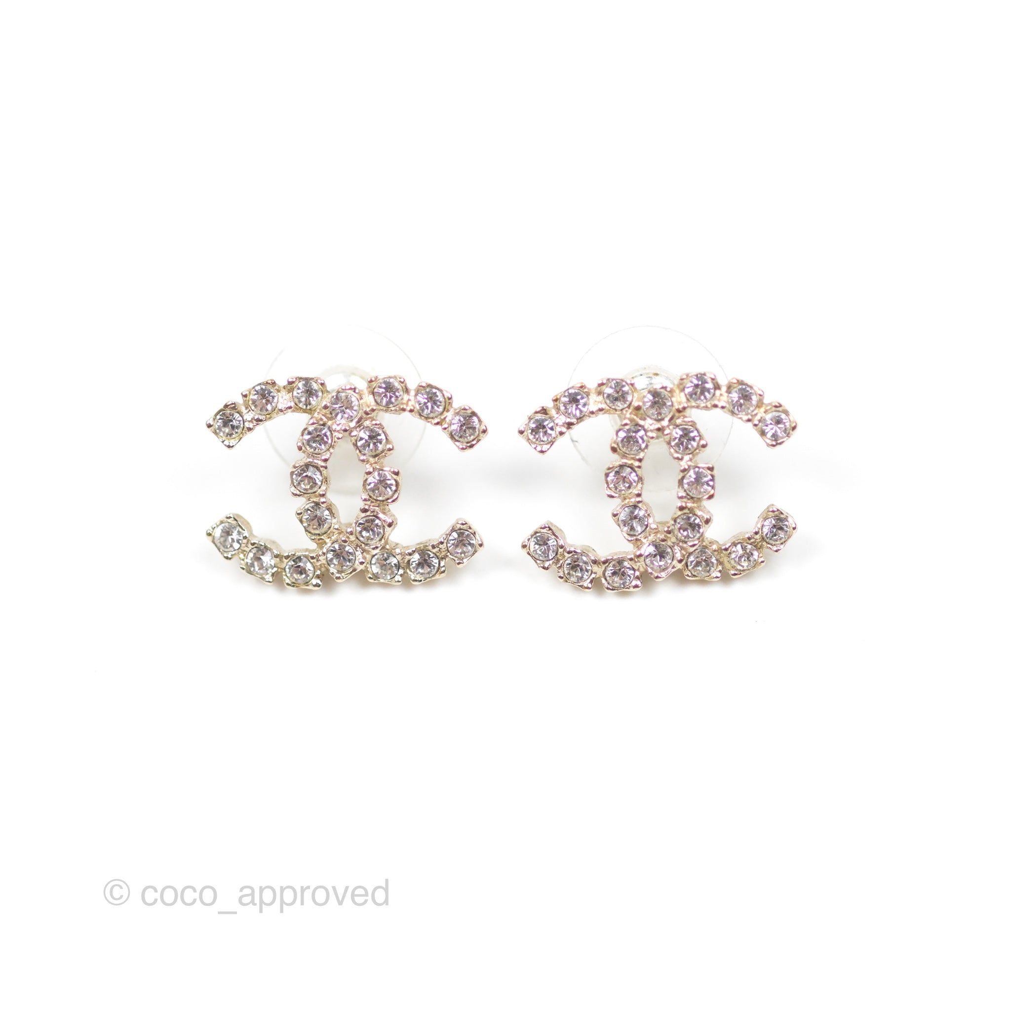 Chanel CC Crystal Stud Earrings 20P - Gold Tone Fashion Jewelry for Women - Perfect for Parties, Weddings & Special Occasions