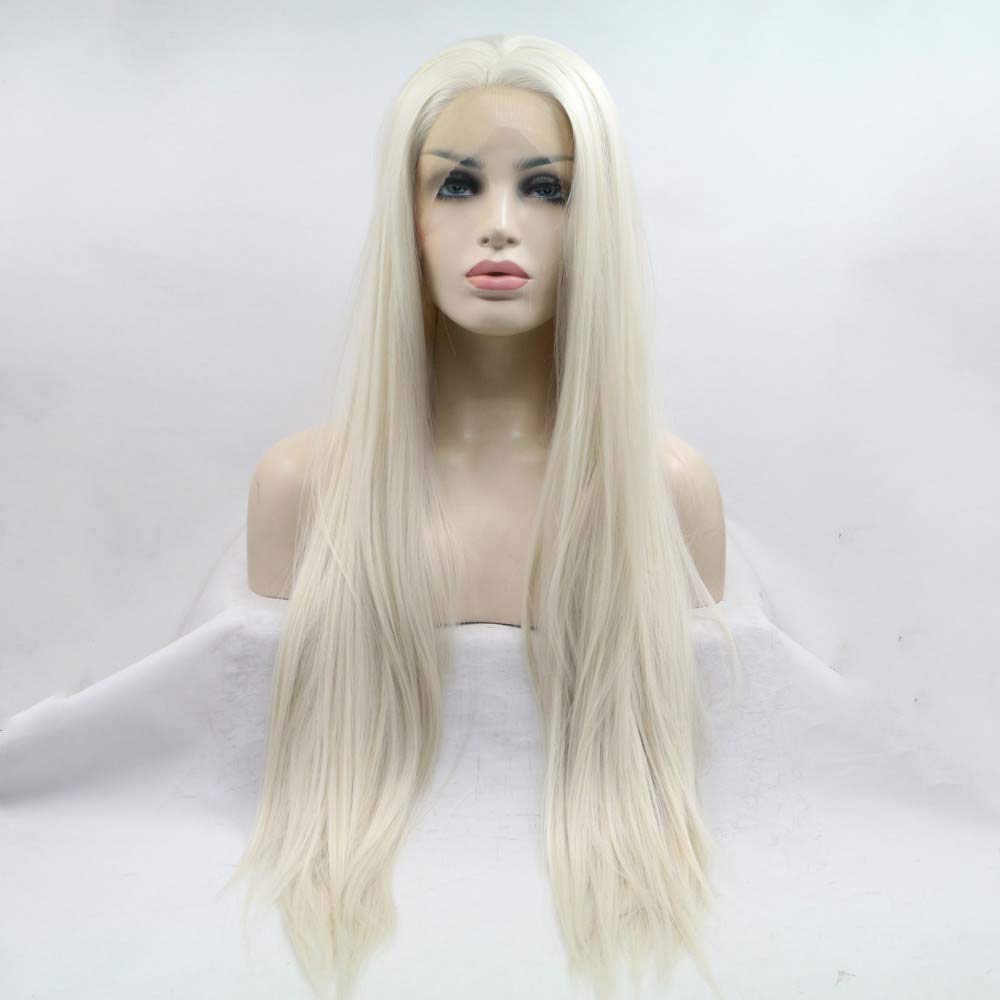60# Long Blonde Synthetic Lace Front Wig for Women - Heat Resistant Straight Hair Wig (20
