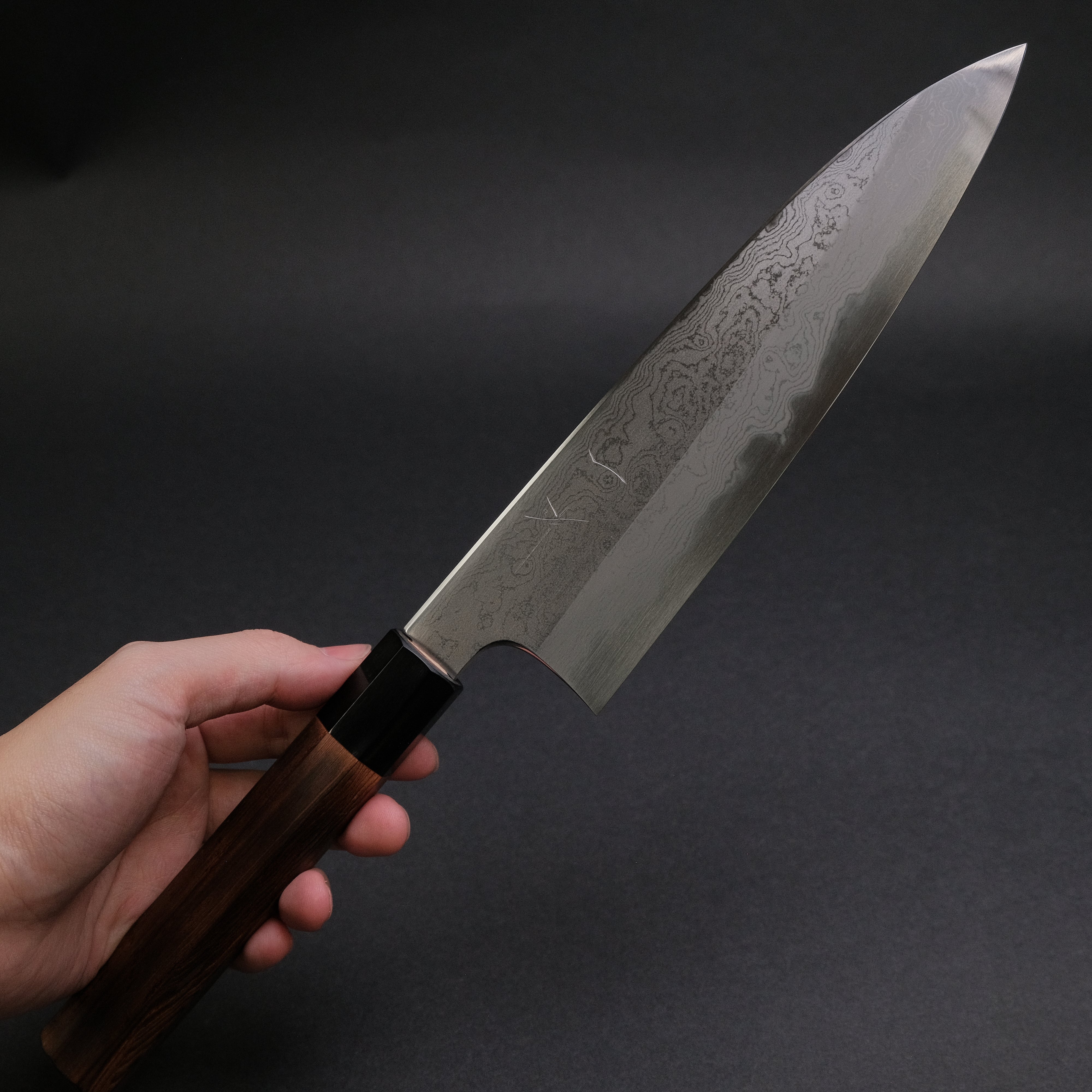 Hitohira Togashi White #1 Damascus Gyuto 210mm Japanese Chef Knife with Burnt Yakusugi Handle - Premium Kitchen Knife for Sushi, Meat Cutting & Professional Cooking