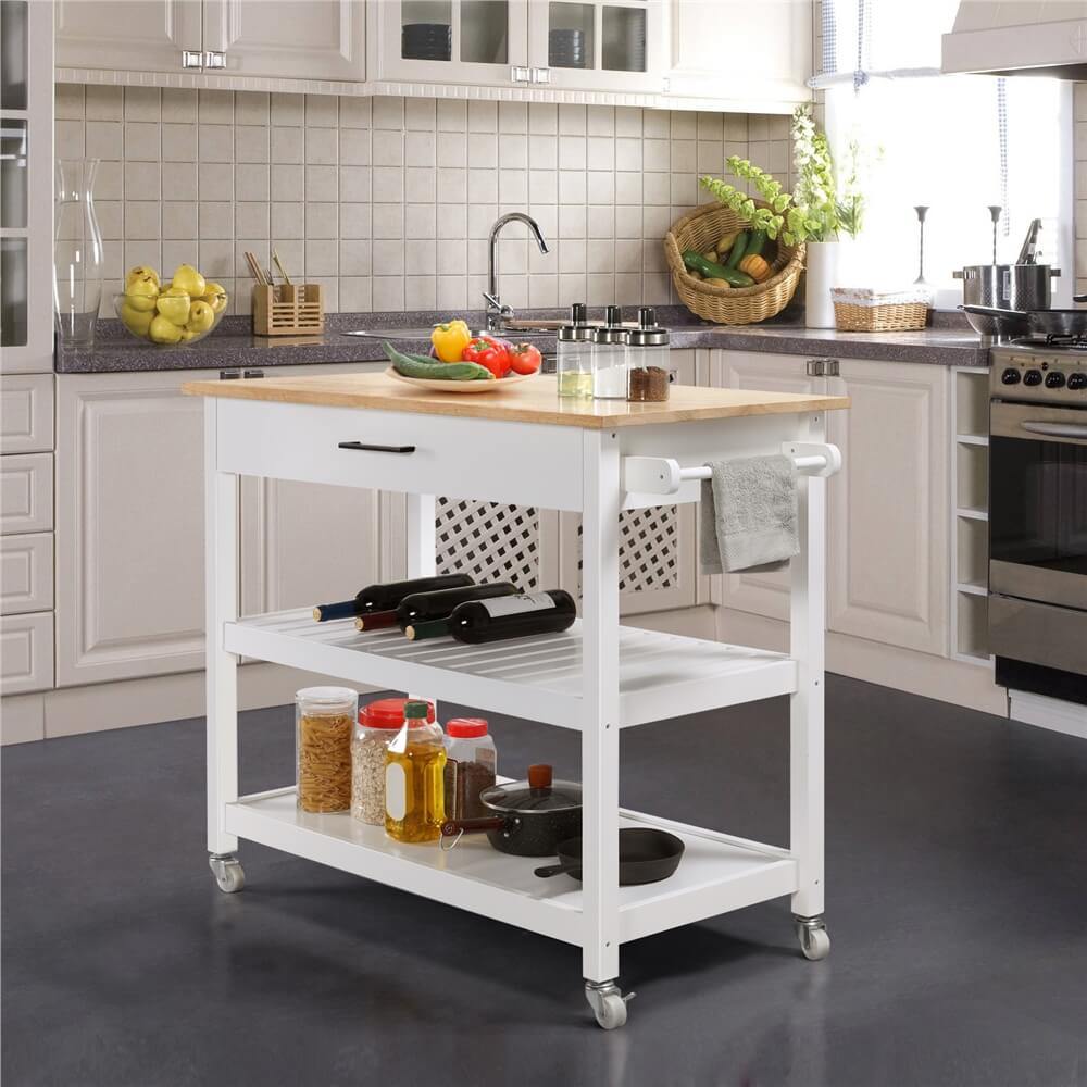 Yaheetech Kitchen Island Cart on Wheels - Portable Rolling Kitchen Island with Storage Shelves & Drawers - Perfect for Small Kitchens, Dining Rooms & Food Prep Areas