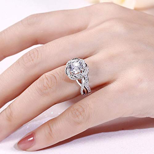 Jeulia Halo Solitaire Engagement Rings for Women - Sterling Silver Floral Diamond Ring Set, Rose Gold Plated Round Cut Bridal Jewelry - Perfect for Wedding, Anniversary, Promise & Valentine's Day Gifts