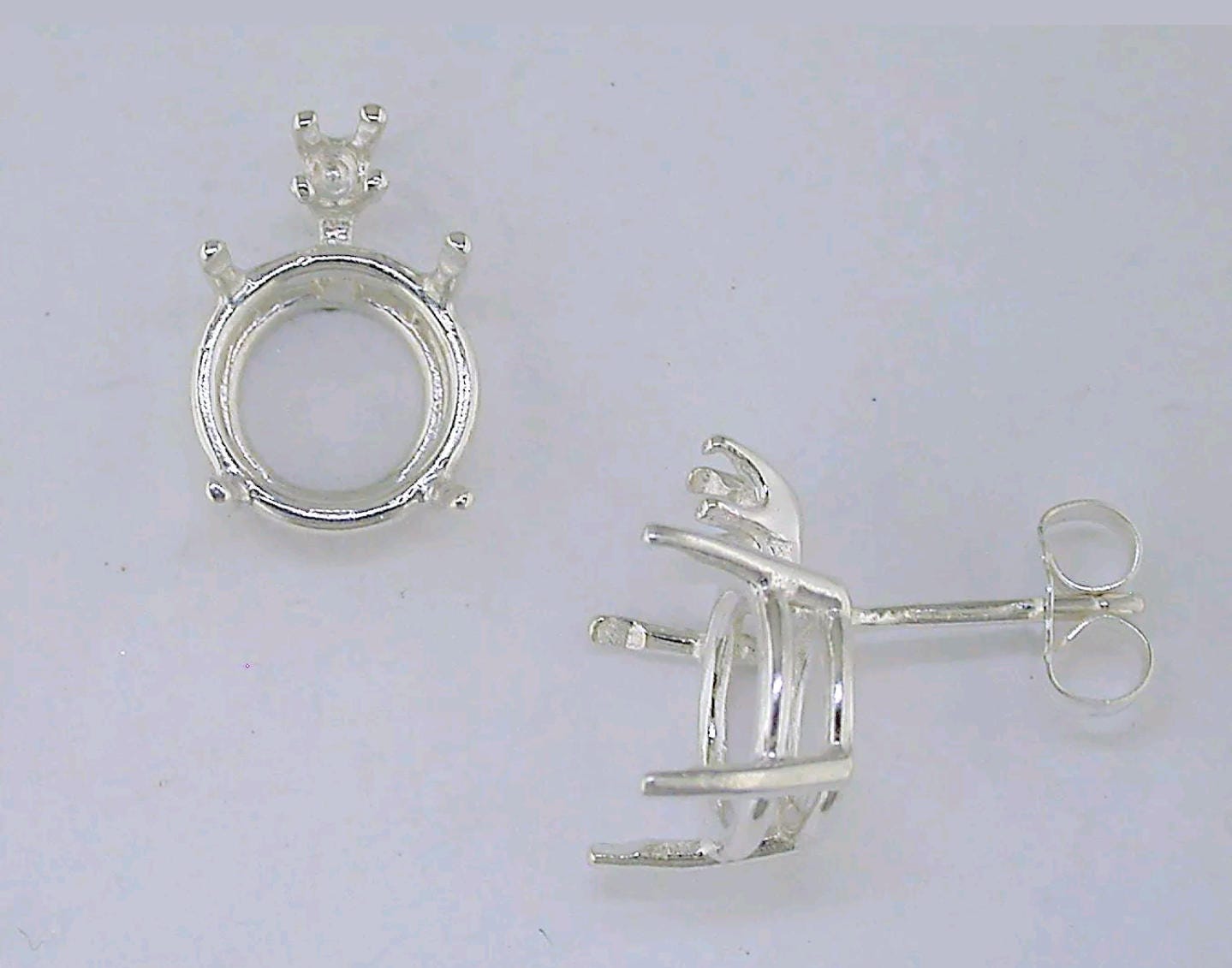 Solid Sterling Silver or 14kt Gold Round Earring Settings (7mm & 12mm) - 2-Piece Set with Accent Stones | Jewelry Making Supplies for DIY Earrings | Perfect for Handmade Jewelry Crafting and Gifts