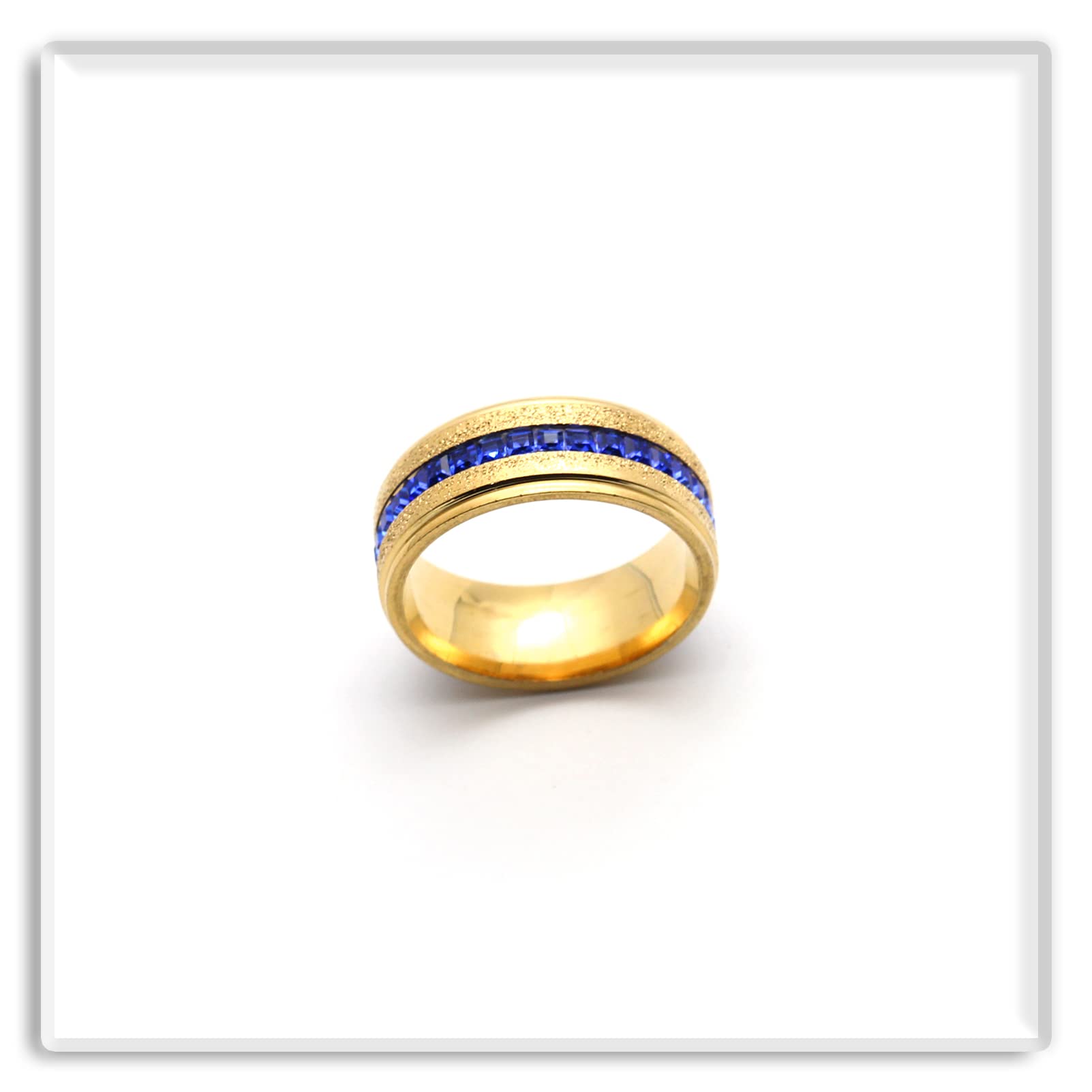 18K Gold Plated Blue Crystal Ring - Stainless Steel Band Ring for Women | Elegant Jewelry Gift for Birthday, Anniversary & Special Occasions