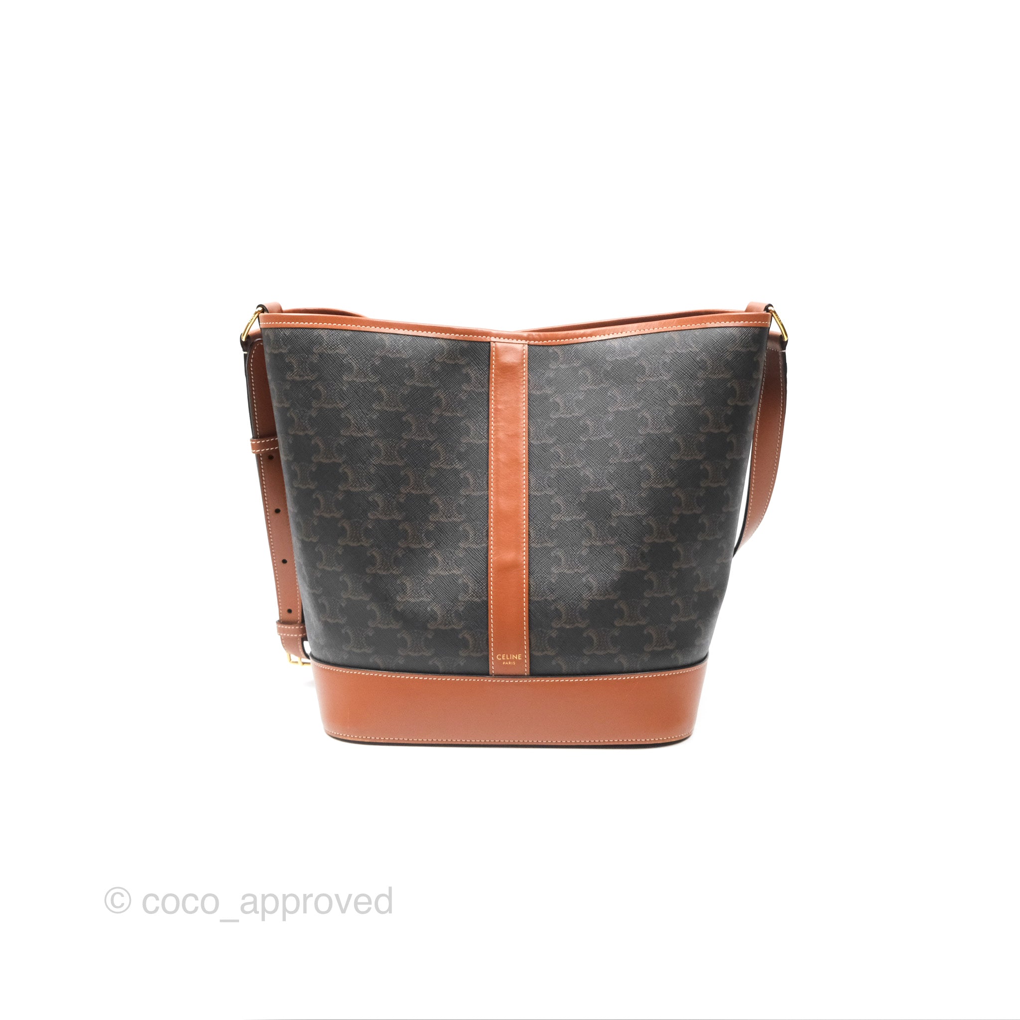 Celine Medium Triomphe Canvas Bucket Bag in Tan Calfskin Leather - Perfect for Work, Travel & Everyday Use