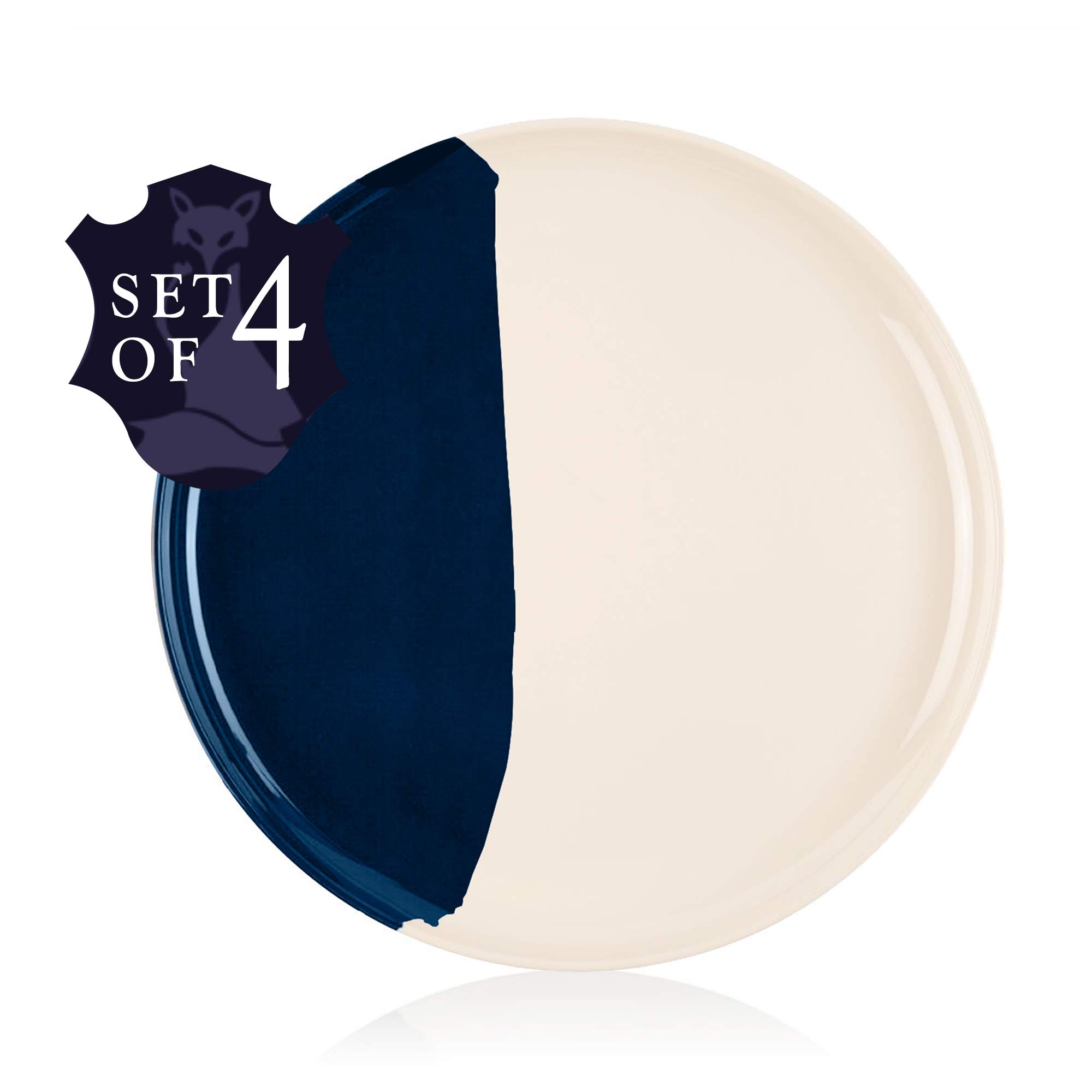 Durable Melamine Dinner Plates Set of 4 - Break & Chip-Resistant, Dishwasher Safe Dinnerware for Kids & Adults - Perfect for Indoor, Outdoor, Picnics & Parties (Ivory/Navy)