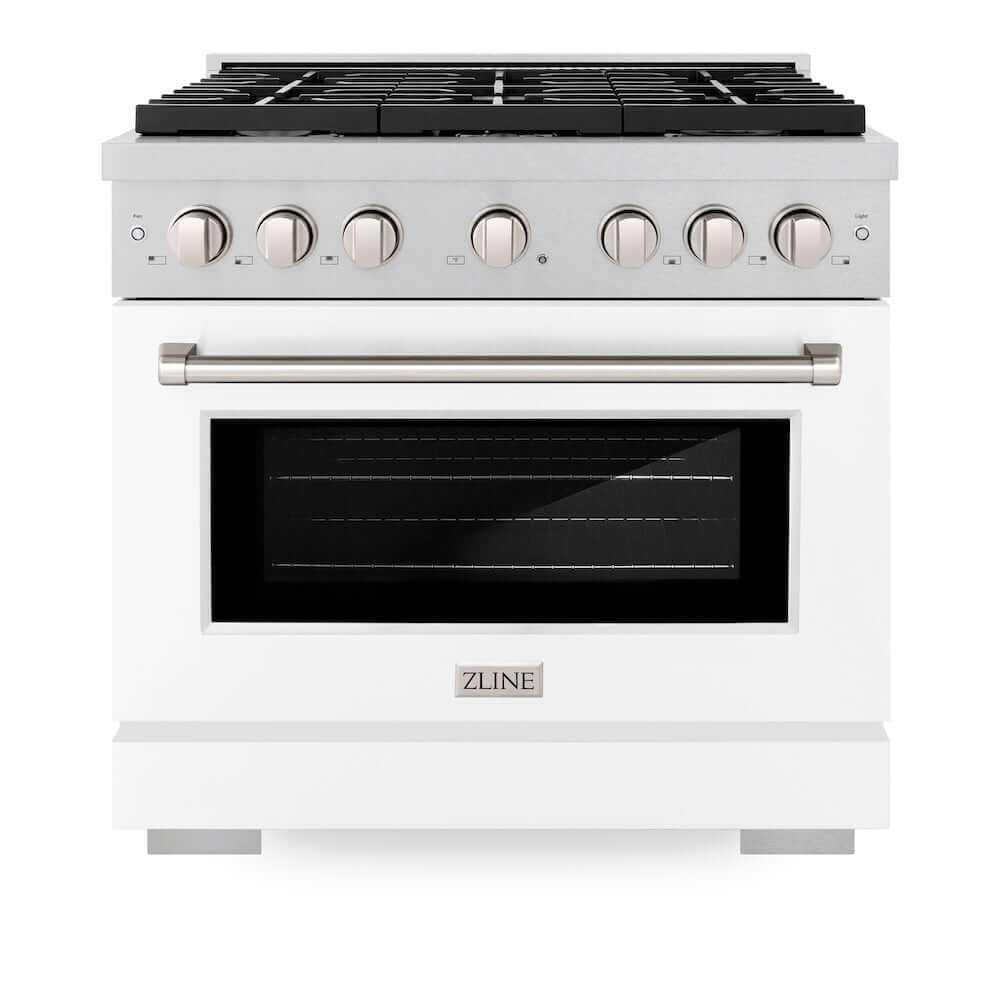 ZLINE 36 Inch 5.2 Cu. Ft. Paramount Professional Gas Range - 6 Burner Cooktop & Convection Gas Oven - Satin Stainless Steel with White Matte Door (SGRS WM 36) - Ideal for Home Chefs & Modern Kitchens