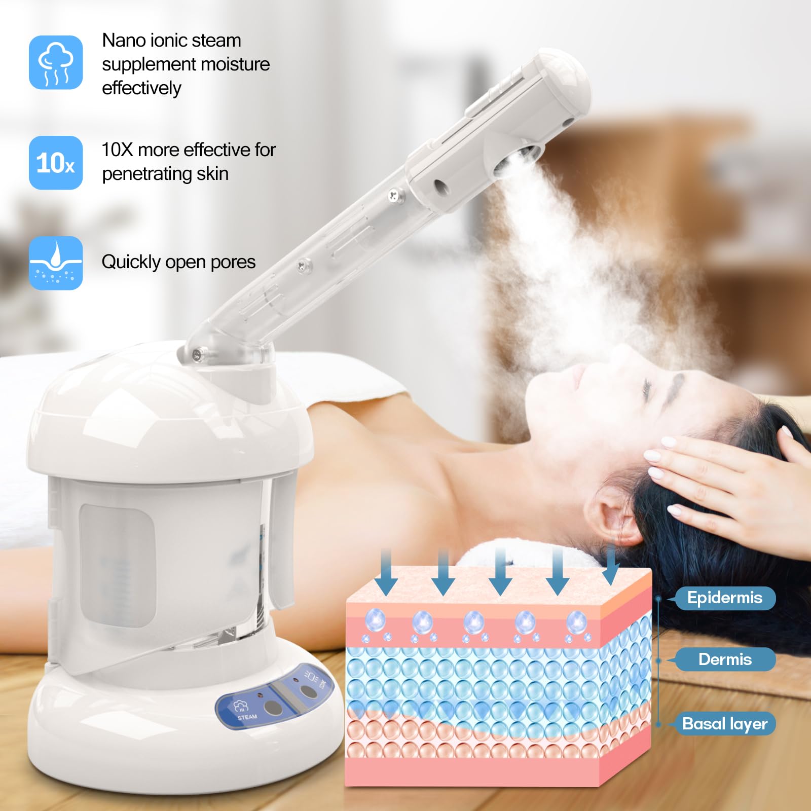 Kingsteam Professional Ozone Facial Steamer for Skin Care - Deep Cleaning Face Steamer with Sauna Spa Function, Removes Blackheads & Opens Pores, White | Perfect for At-Home Spa Treatments & Salon Quality Skincare