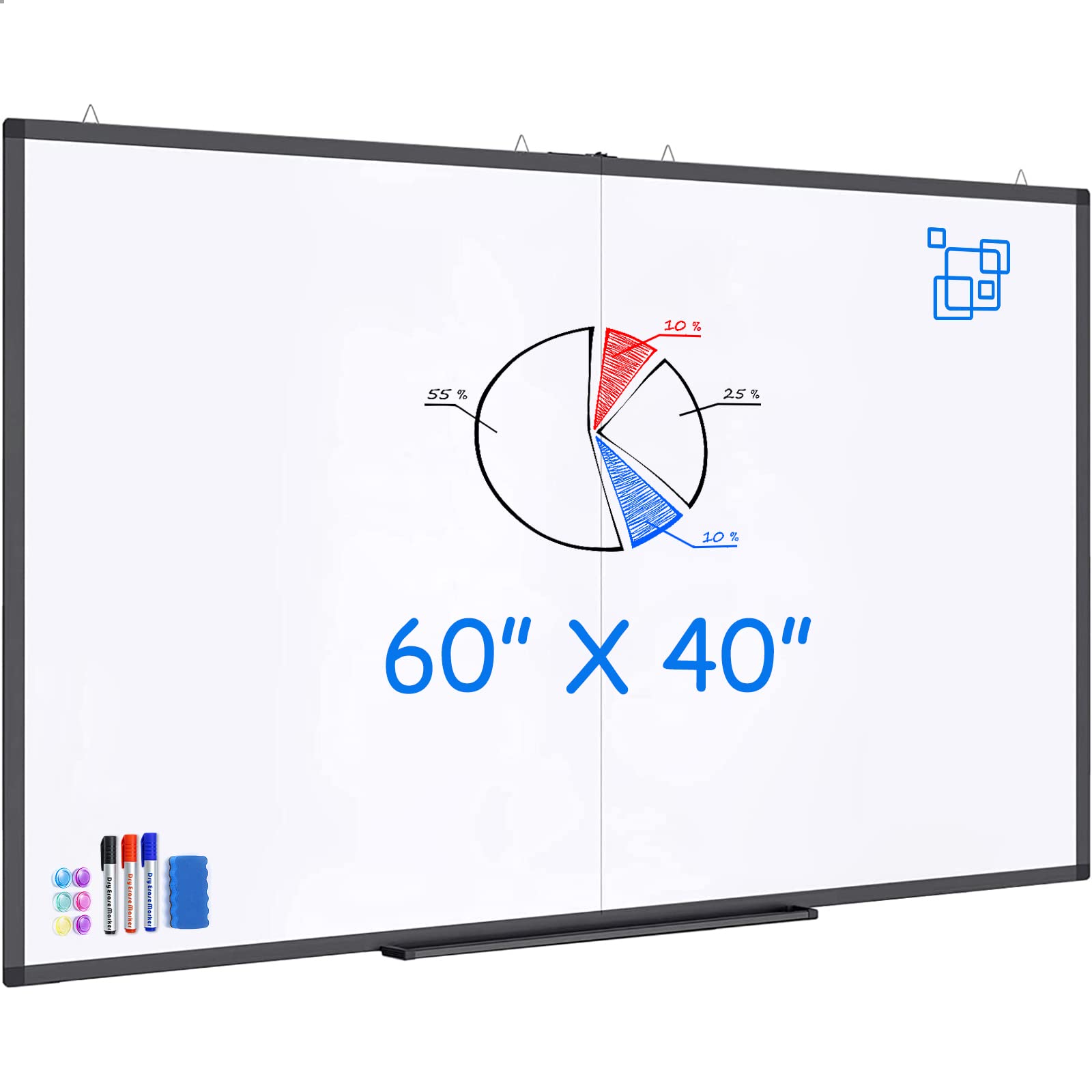 Maxtek 60x40 Inch Magnetic Dry Erase Whiteboard - Large Aluminum Framed Wall Mounted White Board with Pen Tray for Presentations | Perfect for Classroom, Office, Home & School Use | Durable Writing Surface for Meetings, Teaching & Home Organization