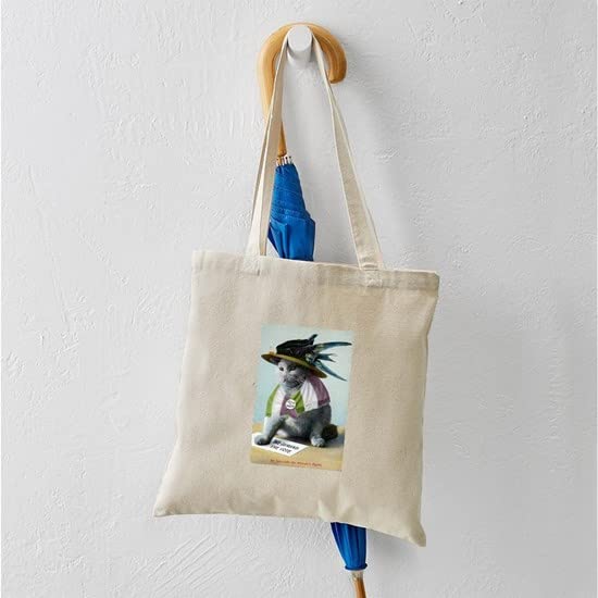Suffragette Cat Tote Bag - Natural Canvas Reusable Shopping Bag for Women | Eco-Friendly Grocery Tote for Market, Beach & Work