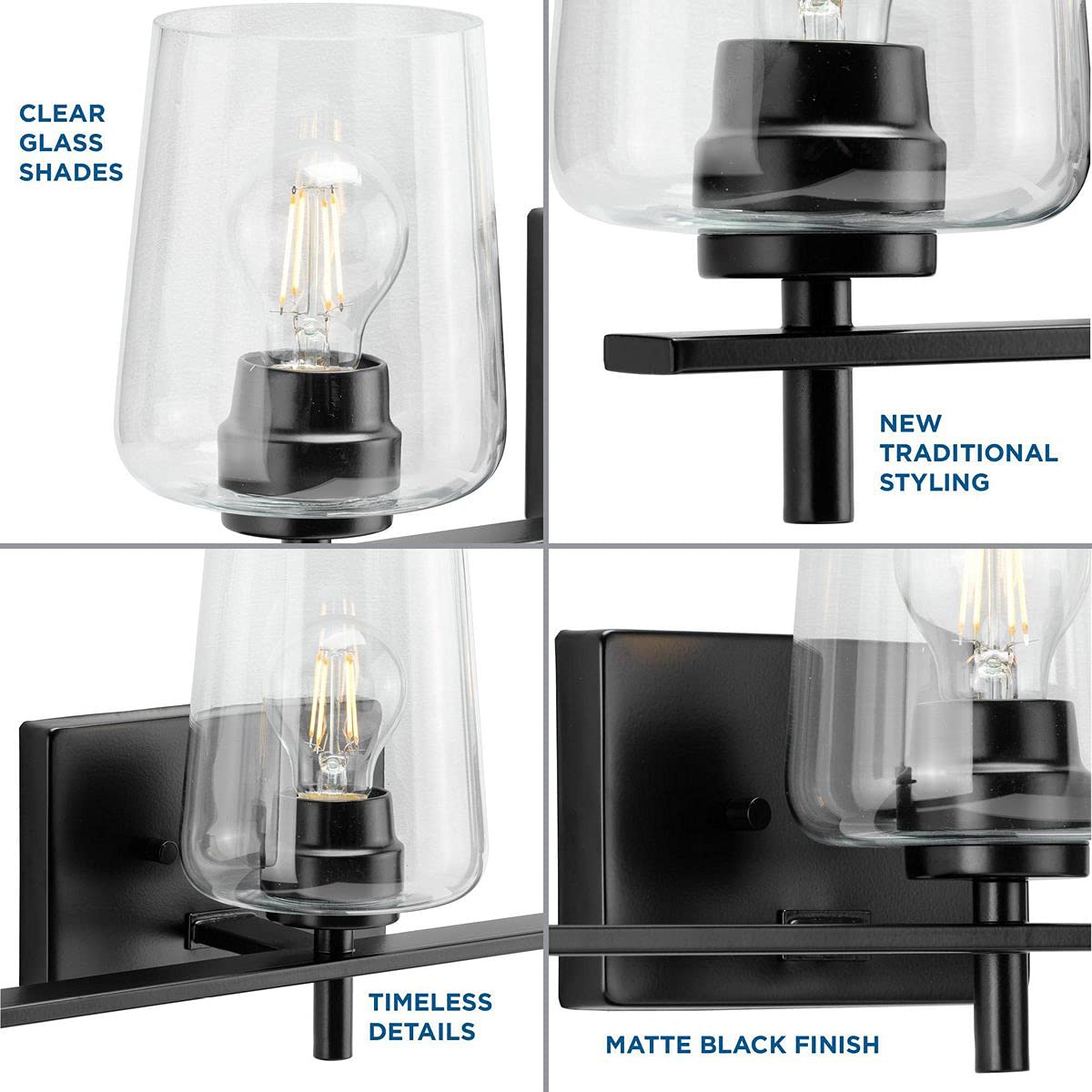Progress Lighting P300362-31M Calais Bathroom Vanity Light Fixture - Modern Black Sconce for Bathroom Mirror & Vanity Area - Perfect for Home, Hotel, and Spa Decor