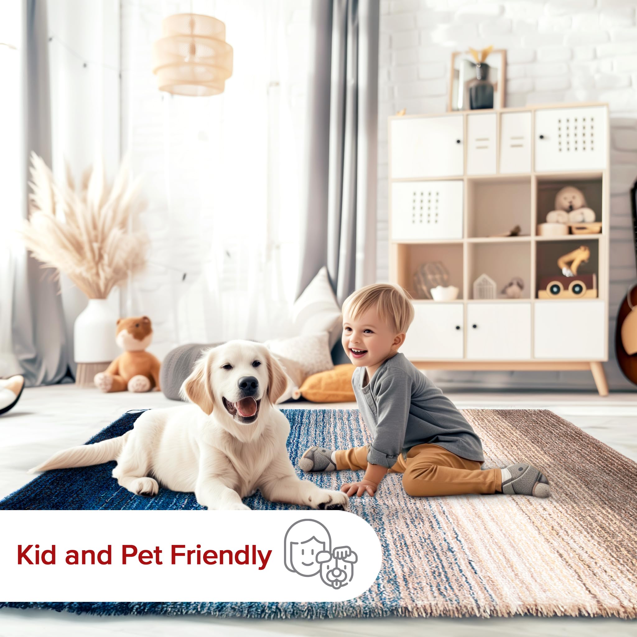 nuLOOM Drey Striped Shag Area Rug - 6x9 Feet Soft Plush Rug in Navy Multi/Brown for Living Room, Bedroom, Dining Room & Nursery | Cozy Home Decor for Family Rooms and Kids' Spaces