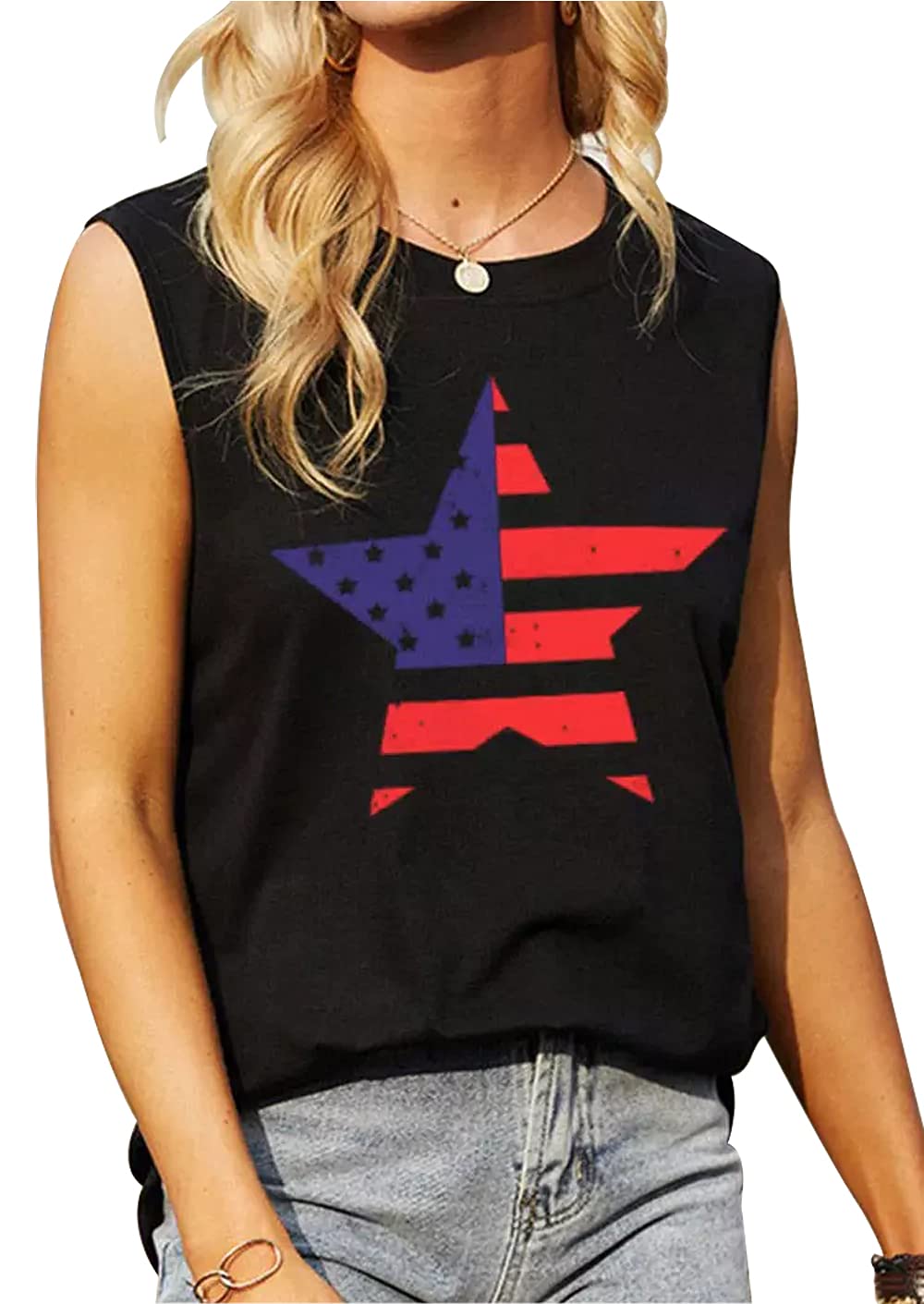 American Flag Tank Tops for Women - Patriotic 4th of July T-Shirts, USA Memorial Day Tee with Stars & Stripes Design | Perfect for Summer BBQs, Beach Outings & Independence Day Celebrations