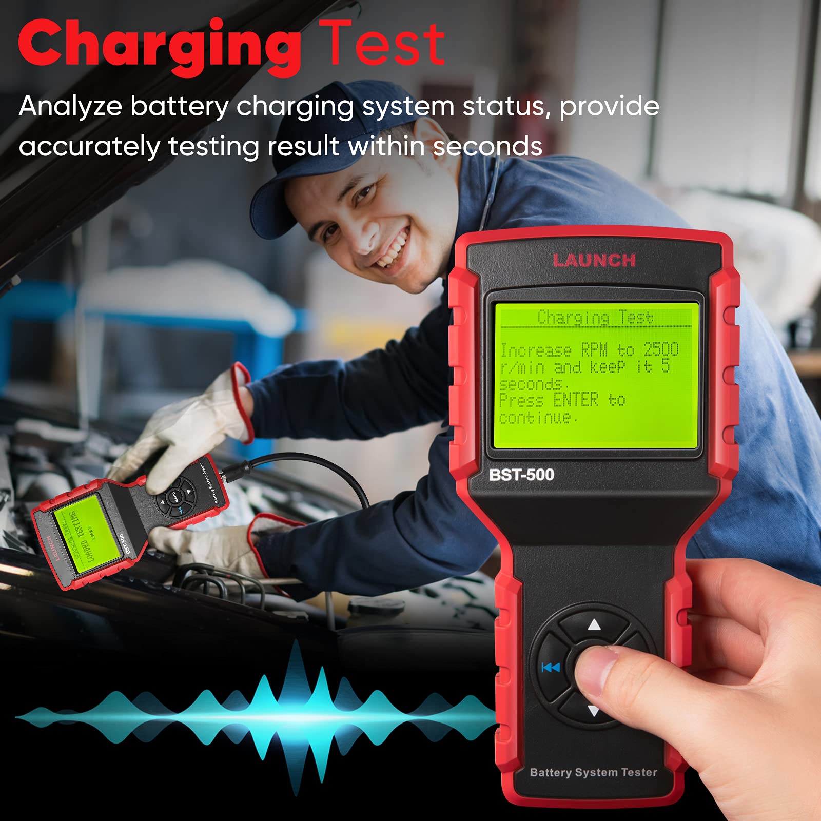 LAUNCH BST-500 12V/24V Car Battery Load Tester - 100-2000CCA Automotive Battery & Alternator Diagnostic Tool for Cars, Trucks, Boats, Lawn Mowers - Works with Flooded, AGM, Gel, EFB Batteries | Perfect for Mechanics, DIY Auto Repair & Fleet Maintenance